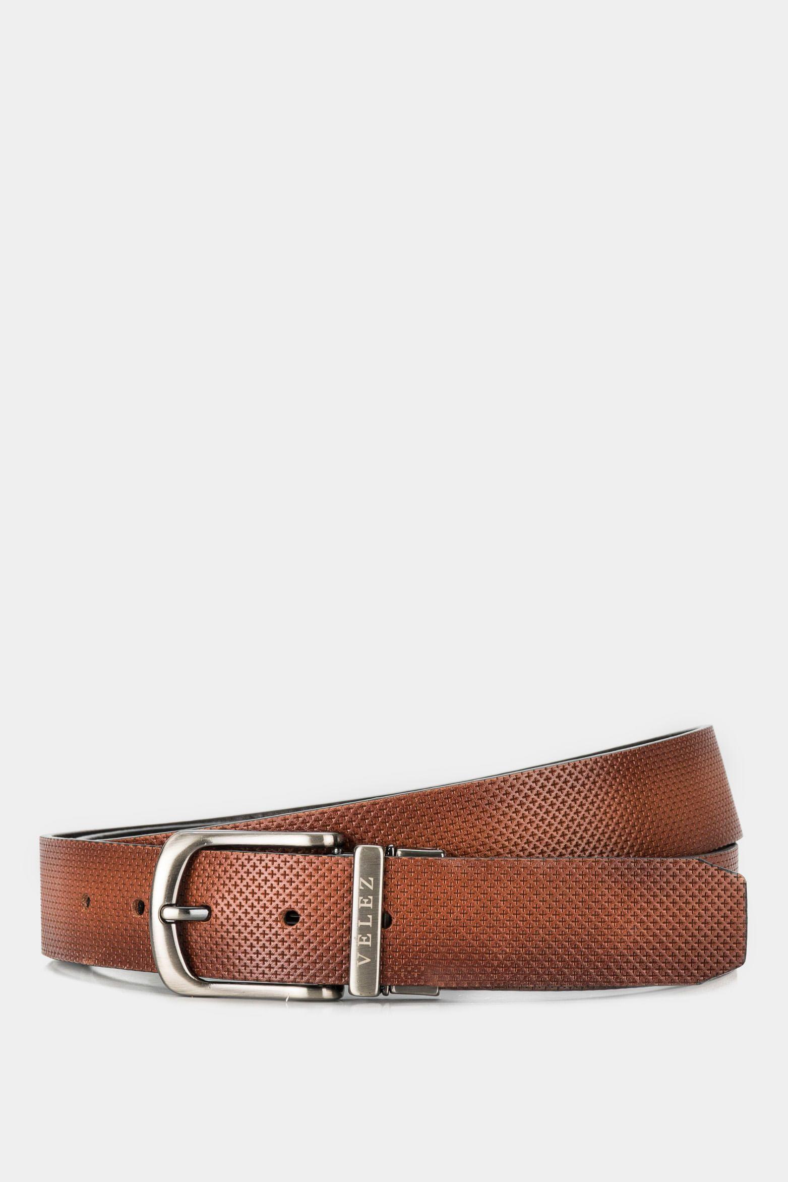Cinturón doble faz cruz de cuero para hombre hebilla vintage brandy-0