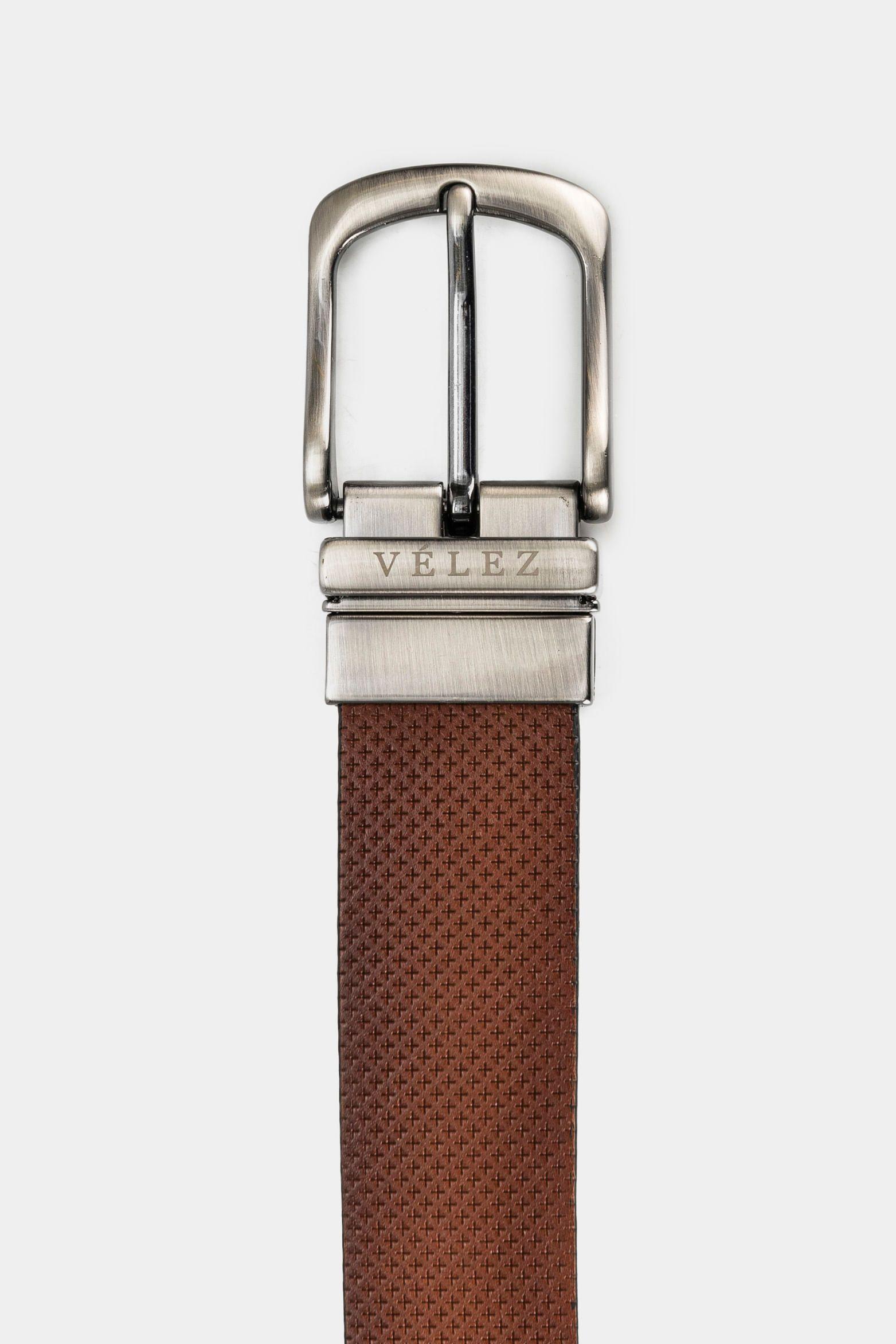 Cinturón doble faz cruz de cuero para hombre hebilla vintage brandy-2