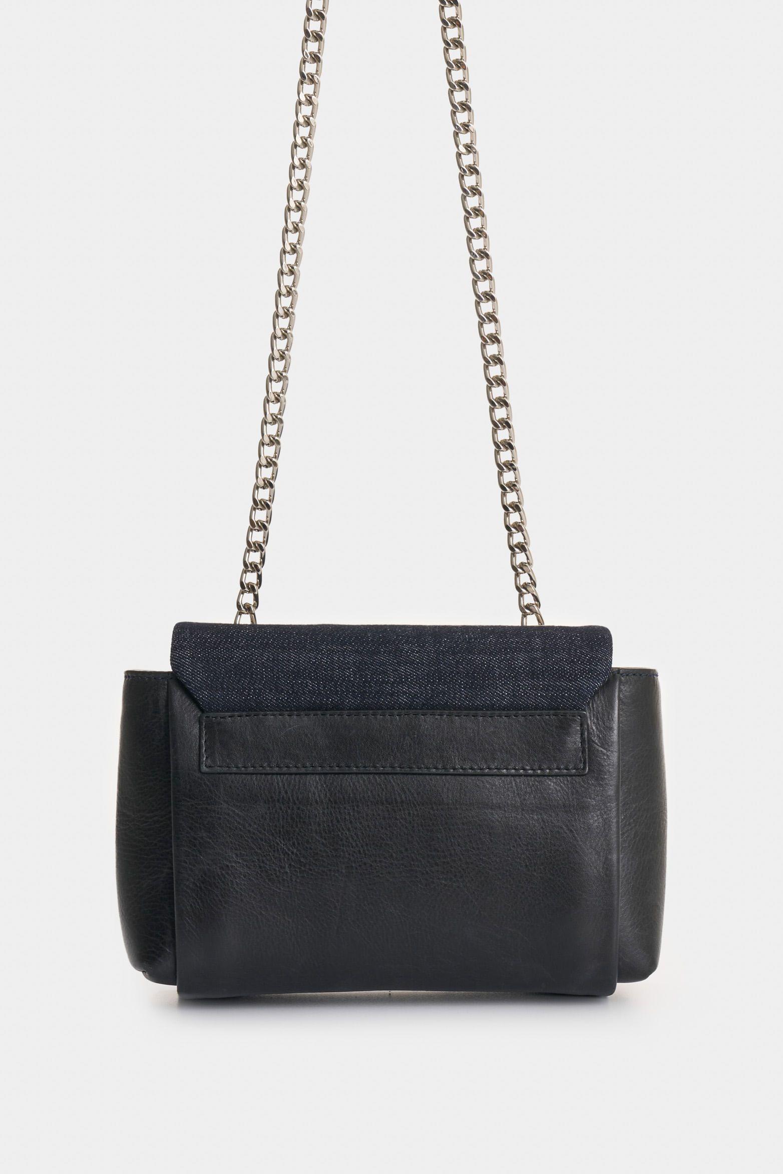 Manos libres mini Lili en denim y cuero para mujer bordado Azul Oscuro-2