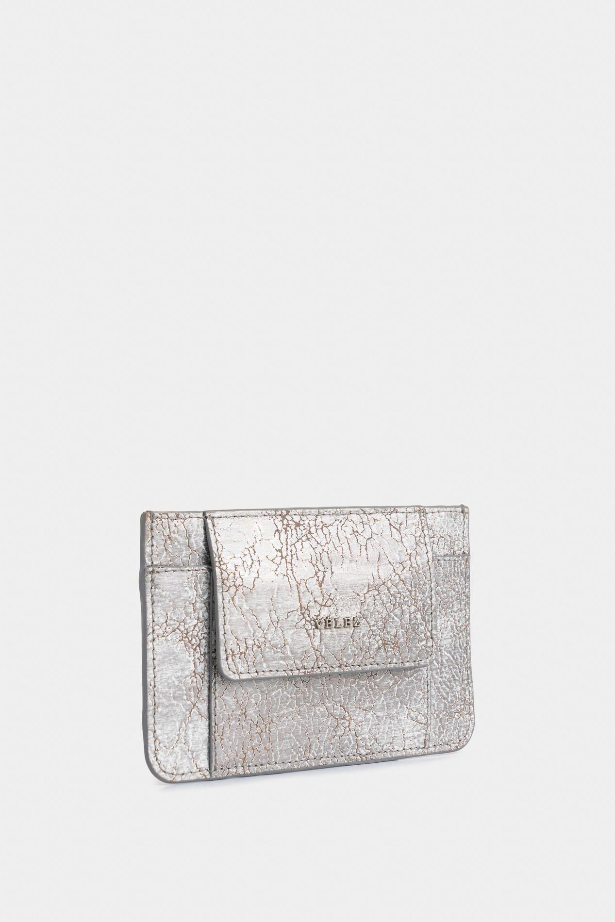 Porta documentos Aventurina de cuero folia para mujer efecto craquelado plata-1