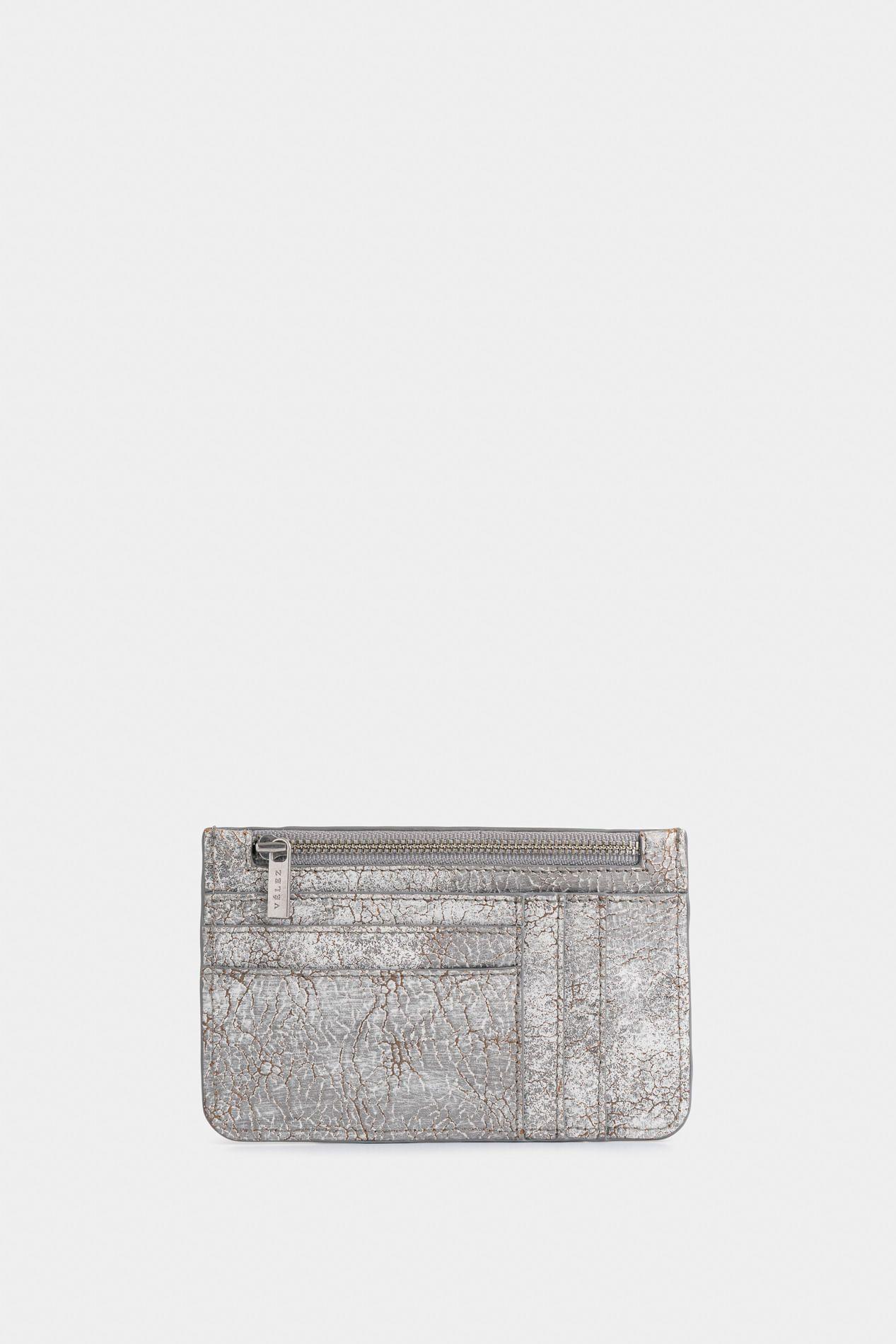 Porta documentos Aventurina de cuero folia para mujer efecto craquelado plata-2