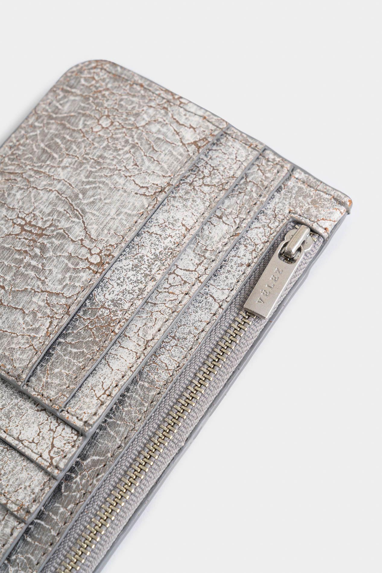 Porta documentos Aventurina de cuero folia para mujer efecto craquelado plata-4