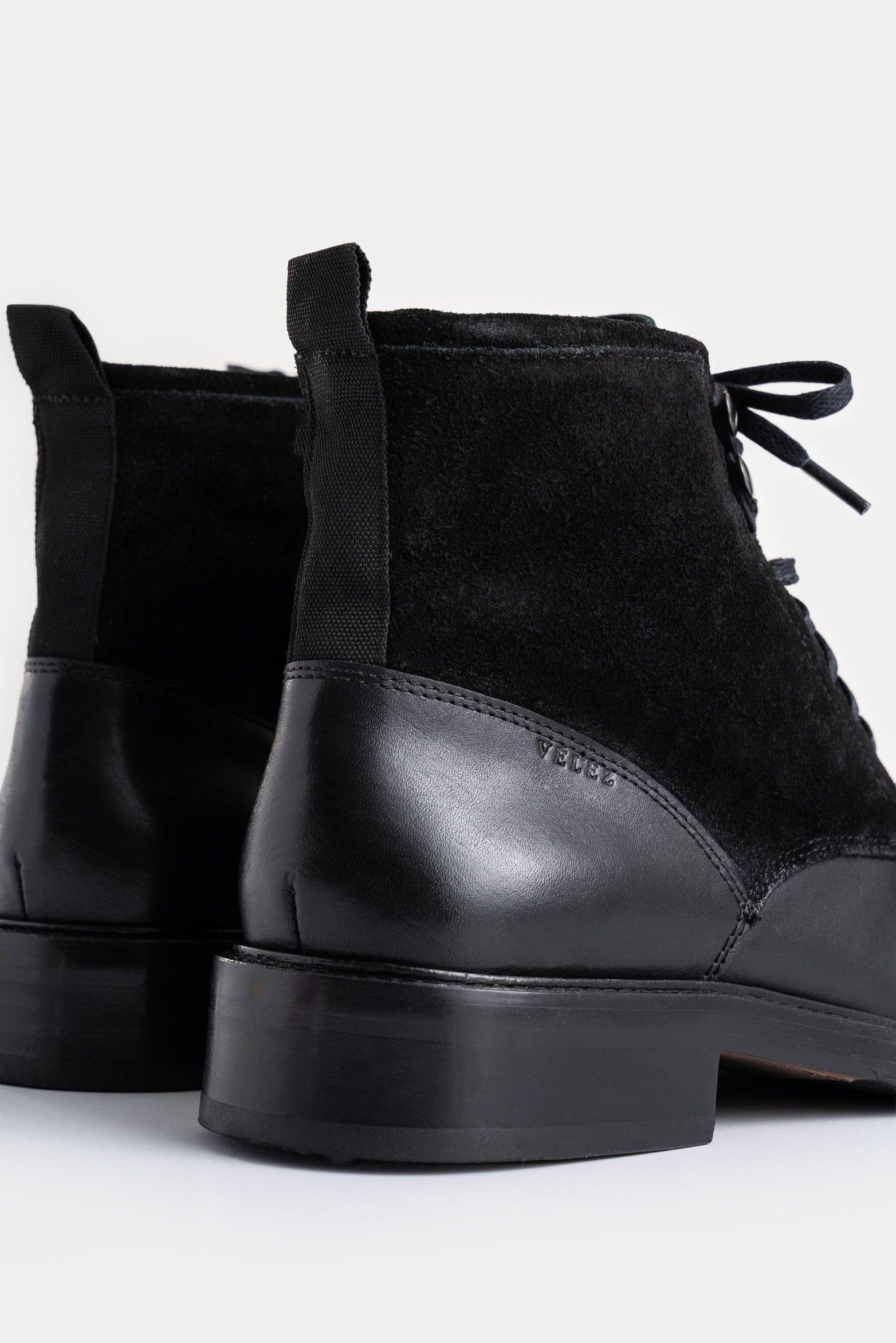 Botas solar de cuero para hombre combinación de texturas negro-4