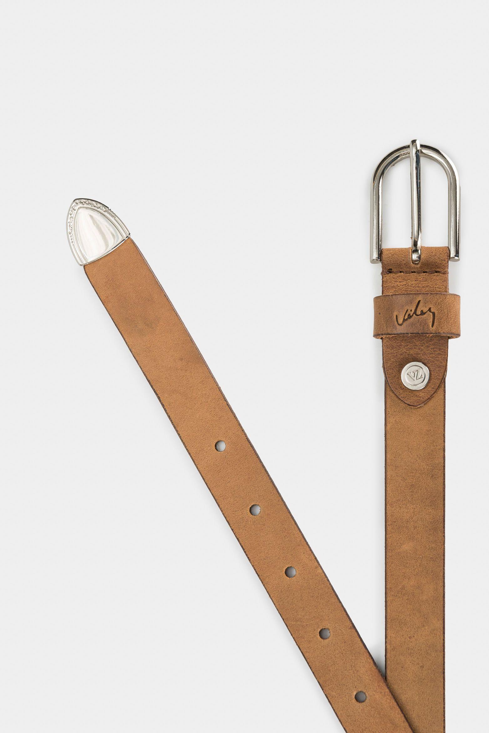 Cinturón unifaz hera de cuero para mujer puntera metálica miel-1