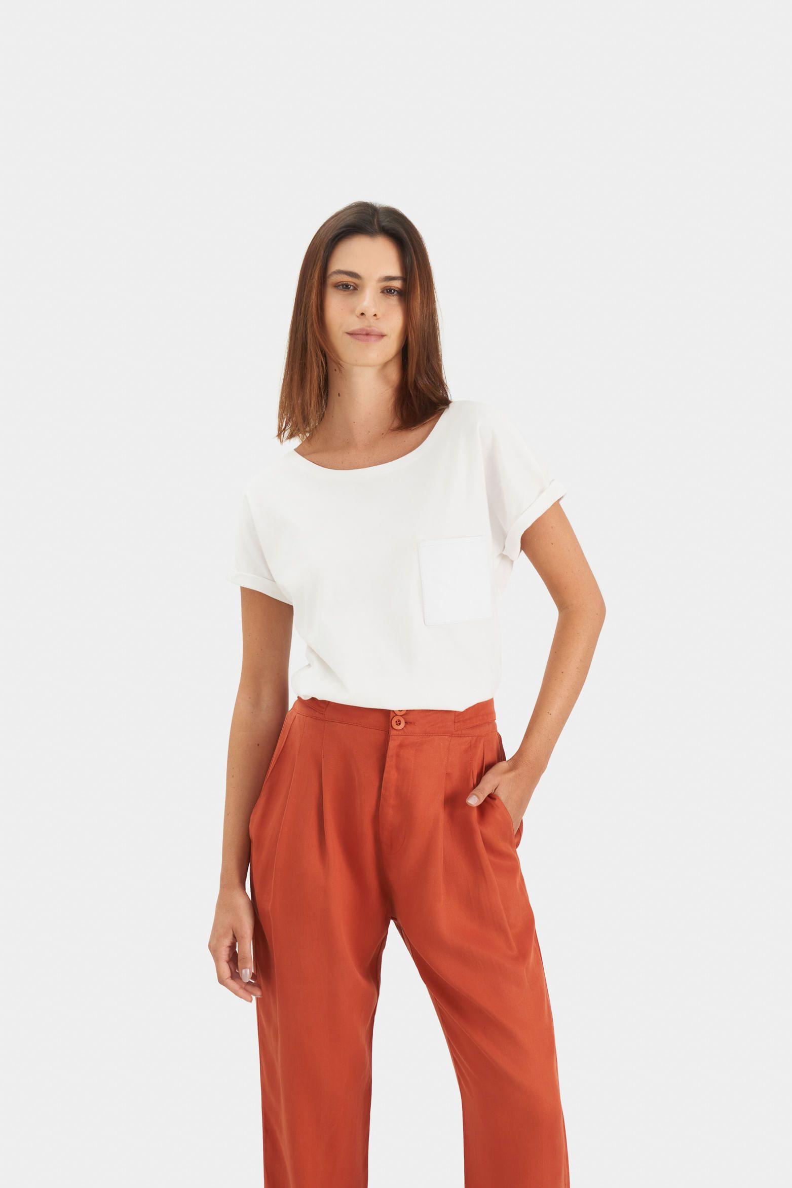 Vélez Camiseta Manga Corta Para Mujer Bolsillo Cuero Blanco-0