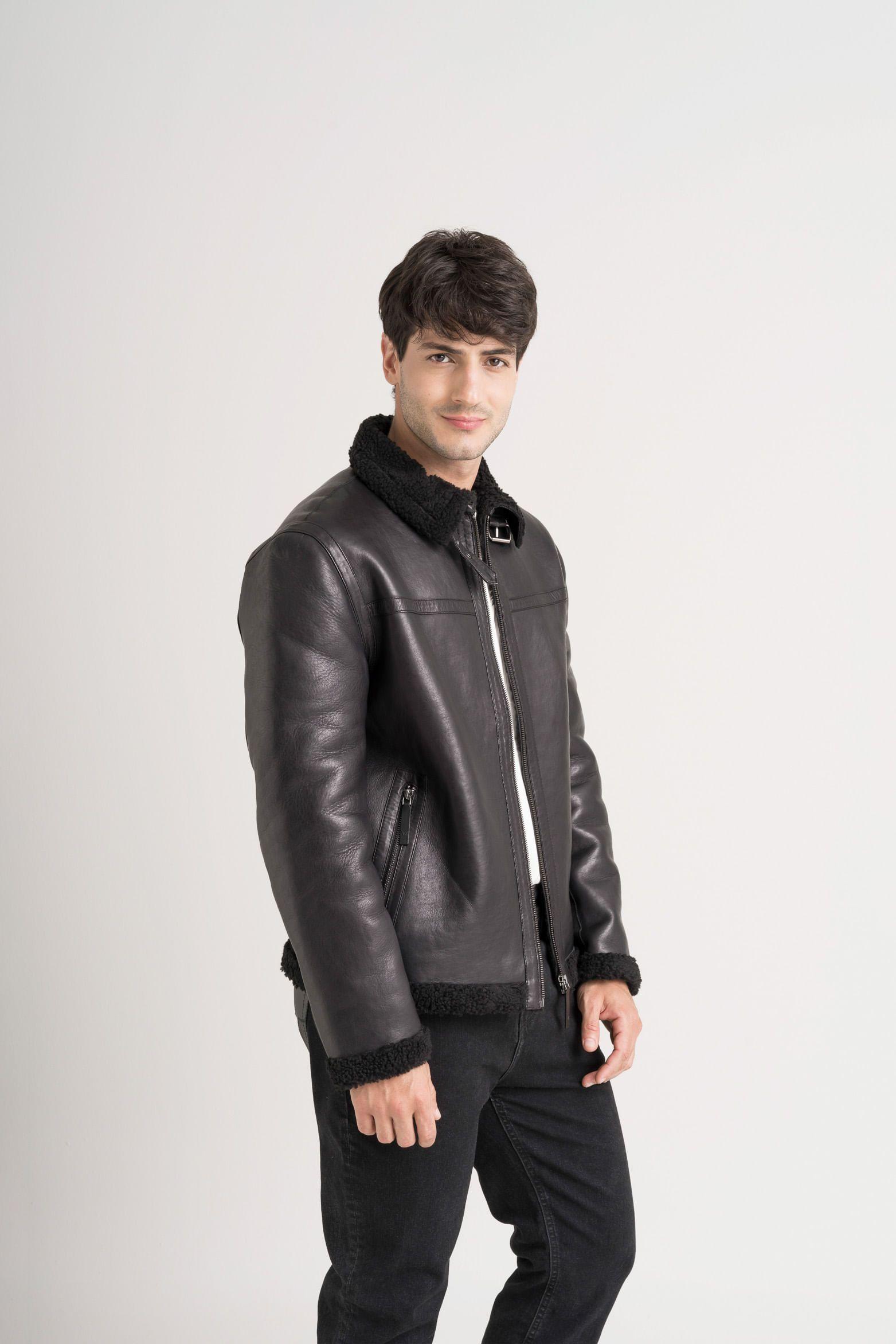 Vélez Chaqueta Atrani De Cuero Hombre Semi Ajustada Negro-3