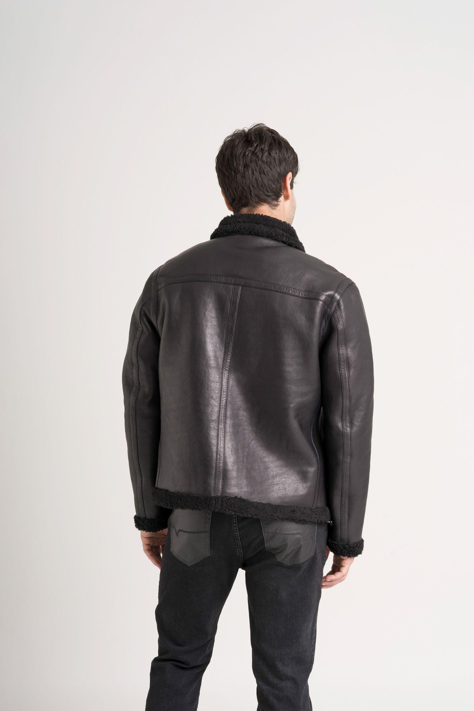 Vélez Chaqueta Atrani De Cuero Hombre Semi Ajustada Negro-5