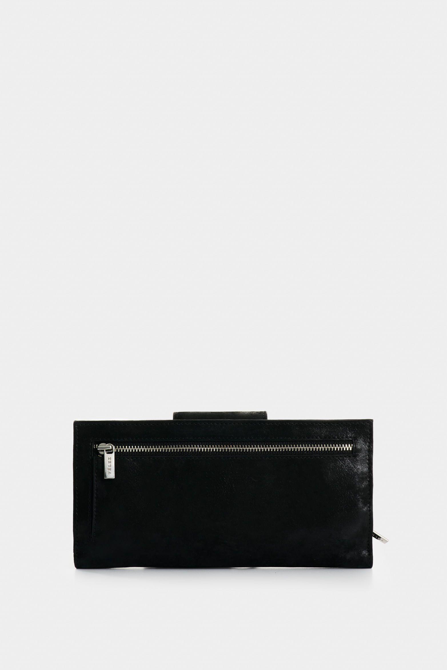 Vélez Billetera Porta Chequera De Cuero Mujer Jade Negro-2