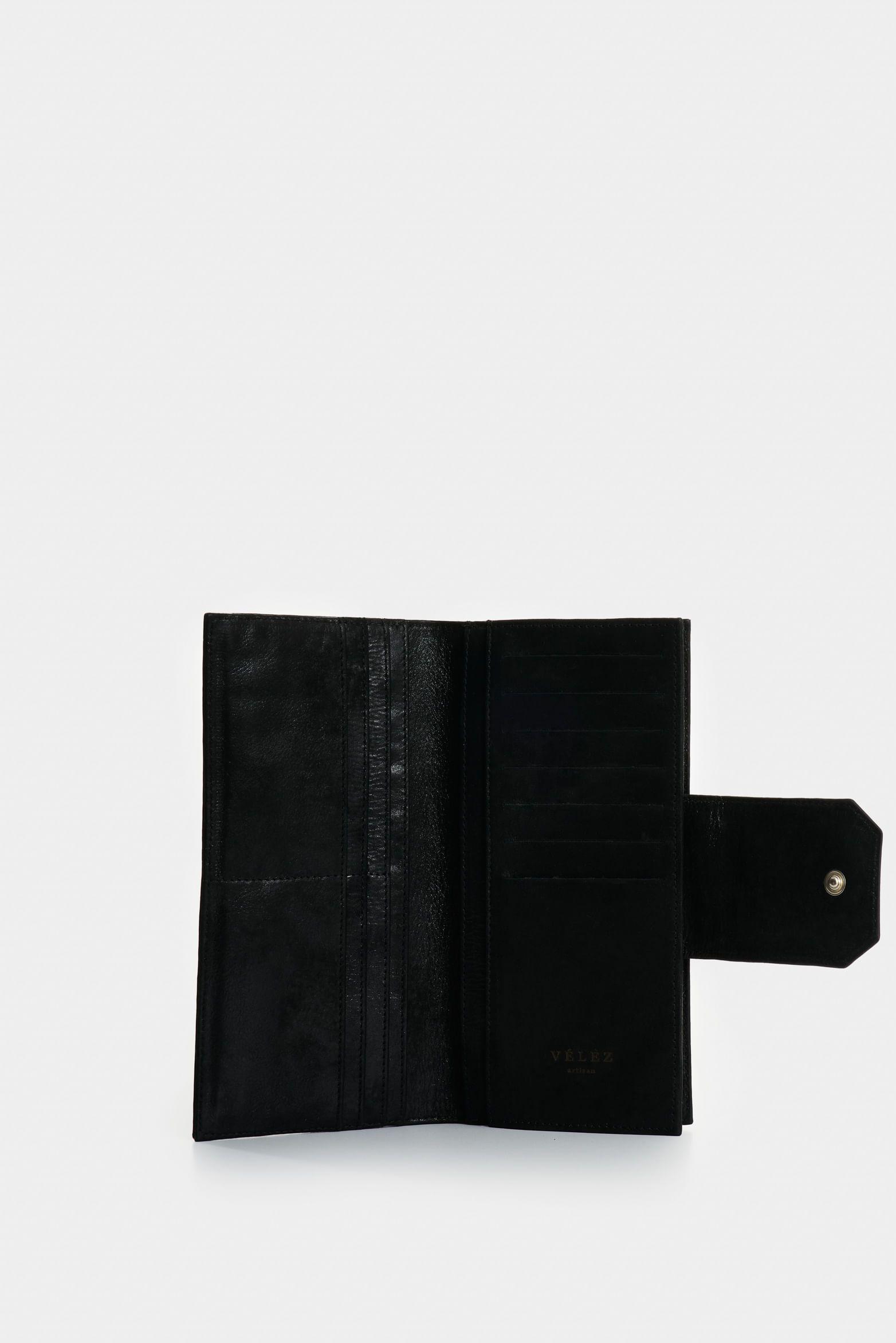 Vélez Billetera Porta Chequera De Cuero Mujer Jade Negro-3