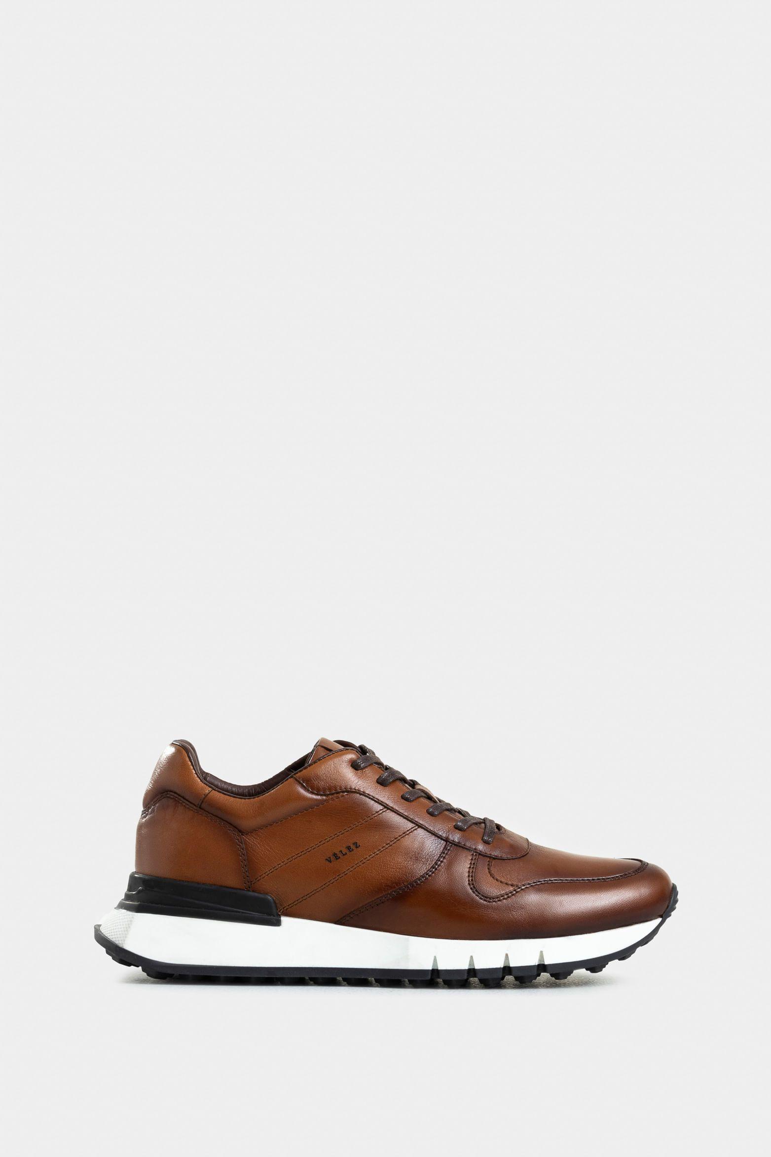 Vélez Zapatillas Iris Cuero Hombre Costuras Laterales Miel-0