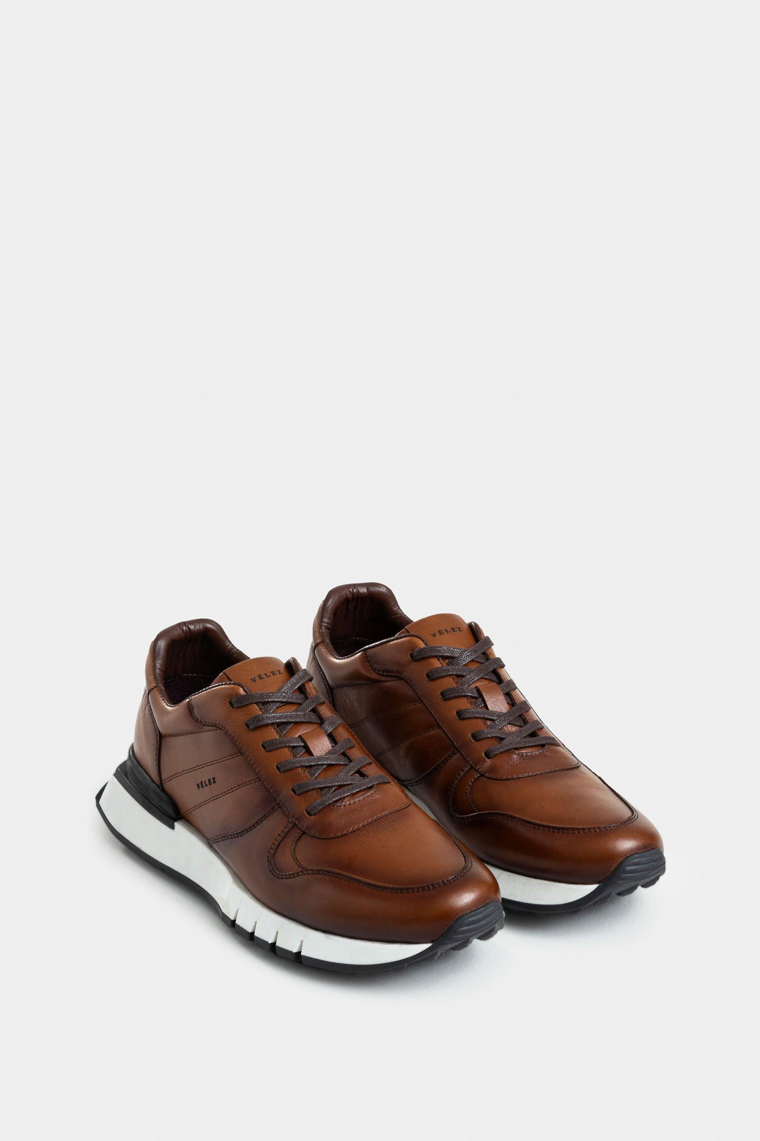 Vélez Zapatillas Iris Cuero Hombre Costuras Laterales Miel-1