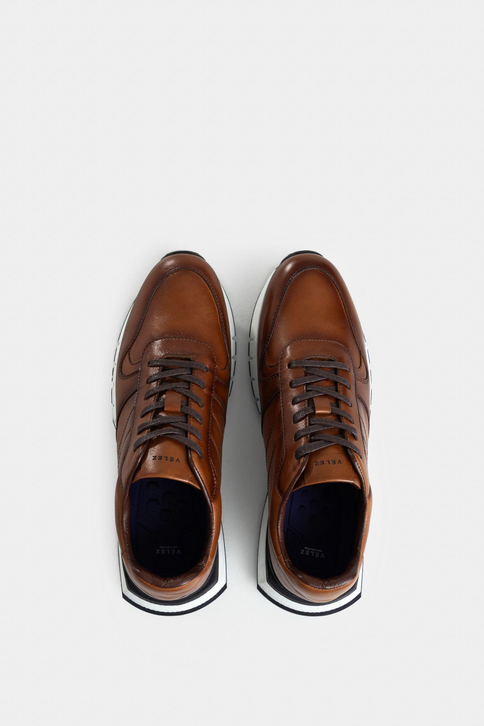 Vélez Zapatillas Iris Cuero Hombre Costuras Laterales Miel-3