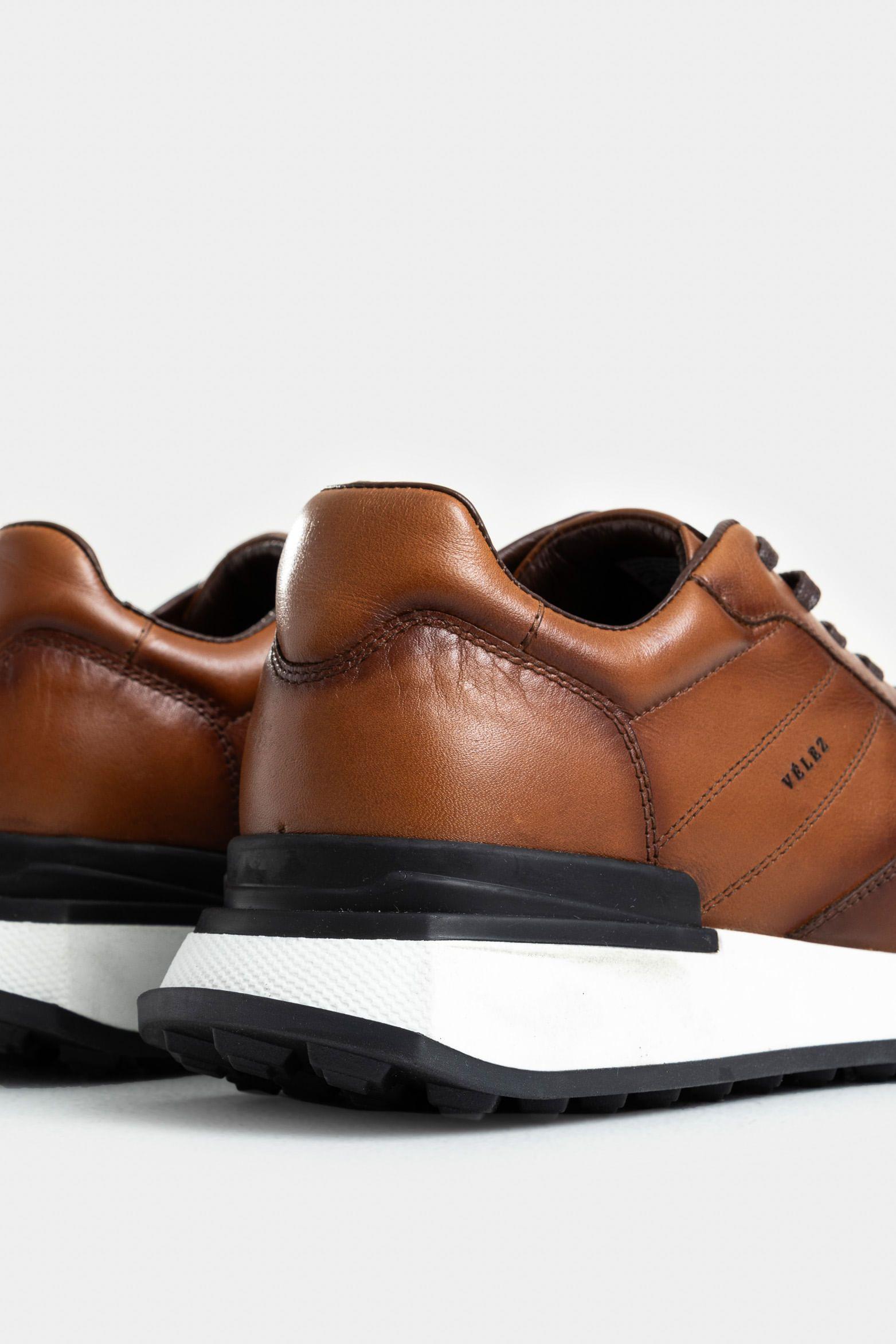 Vélez Zapatillas Iris Cuero Hombre Costuras Laterales Miel-4