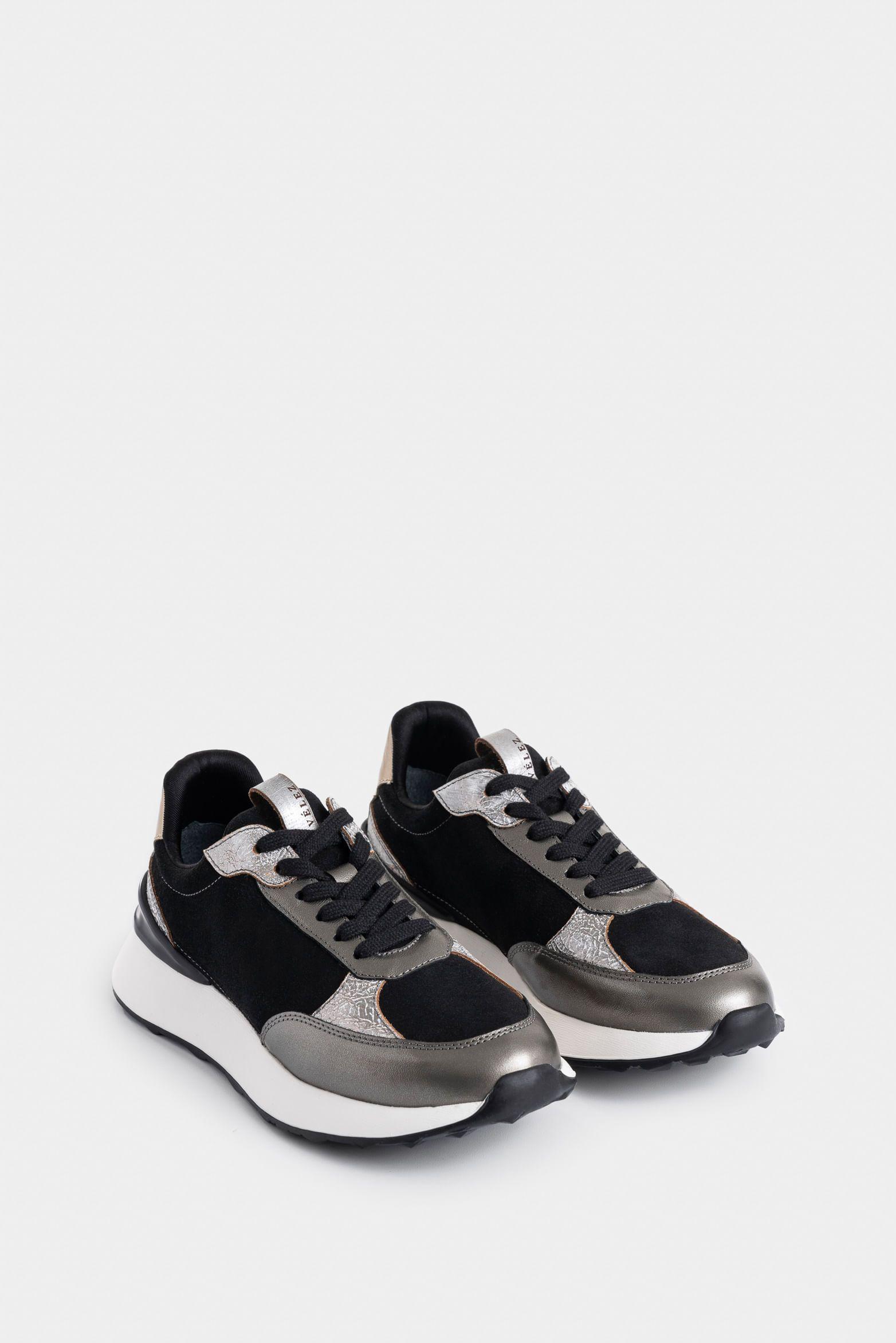 Vélez Zapatilla Tenis Altair Cuero Mujer Corte Deportivo Negro-1