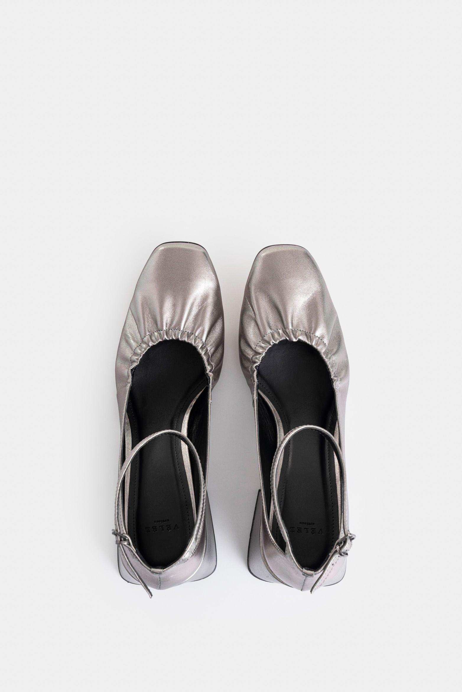 Vélez Zapato Taco Formal Altair Cuero Folia Mujer Amarre Al Tobillo Plata-2