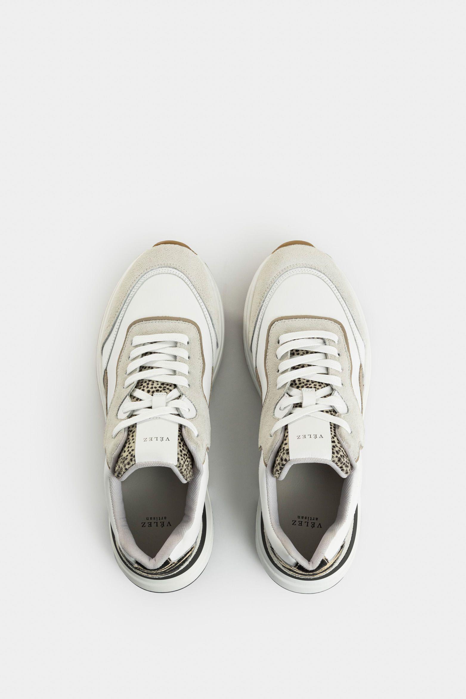 Vélez Zapatilla Tenis Iris De Cuero  Mujer Mini Print Blanco-3