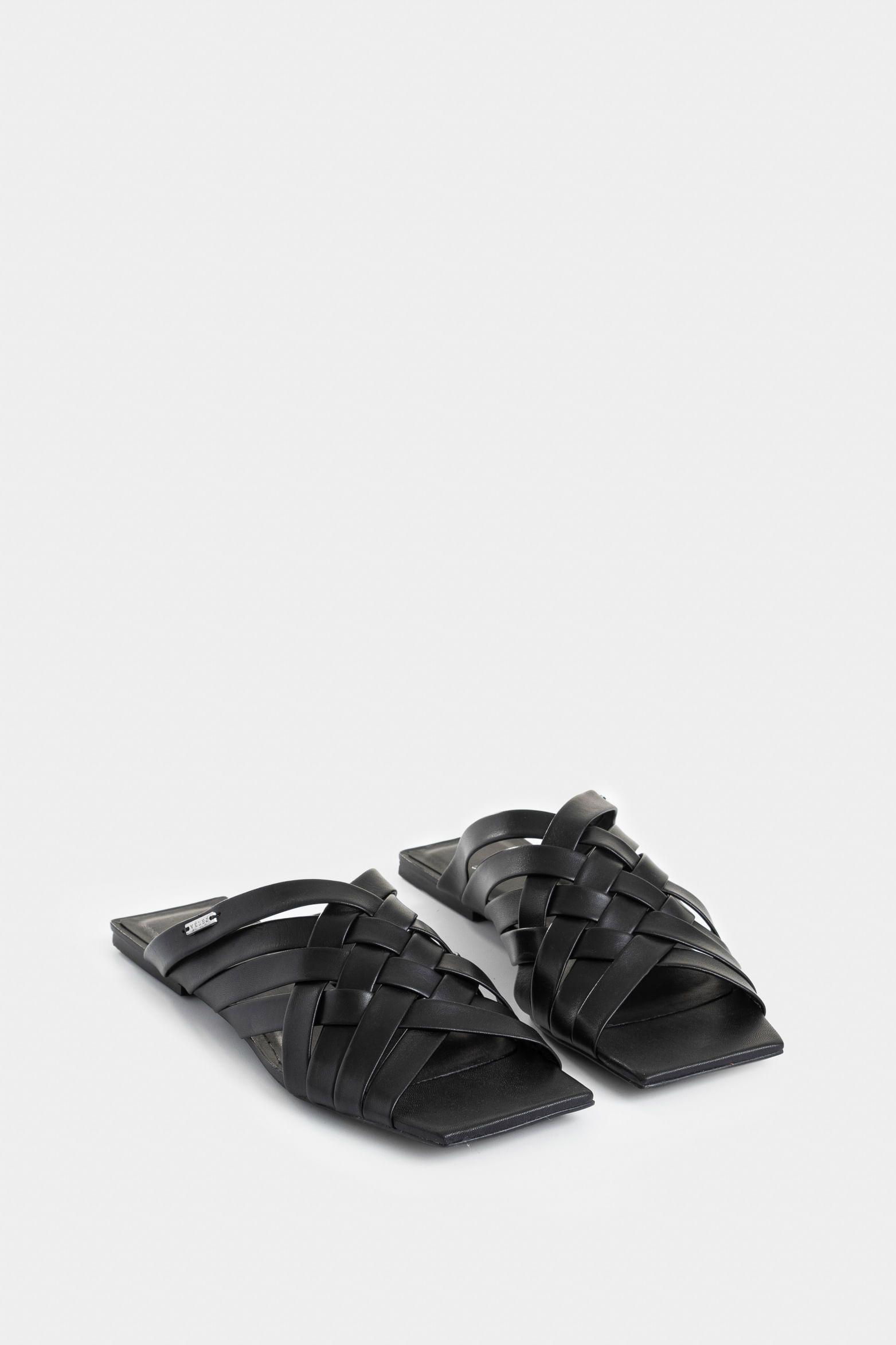 Vélez Sandalia Plana Anastasia De Cuero Mujer Tejida Negro-1