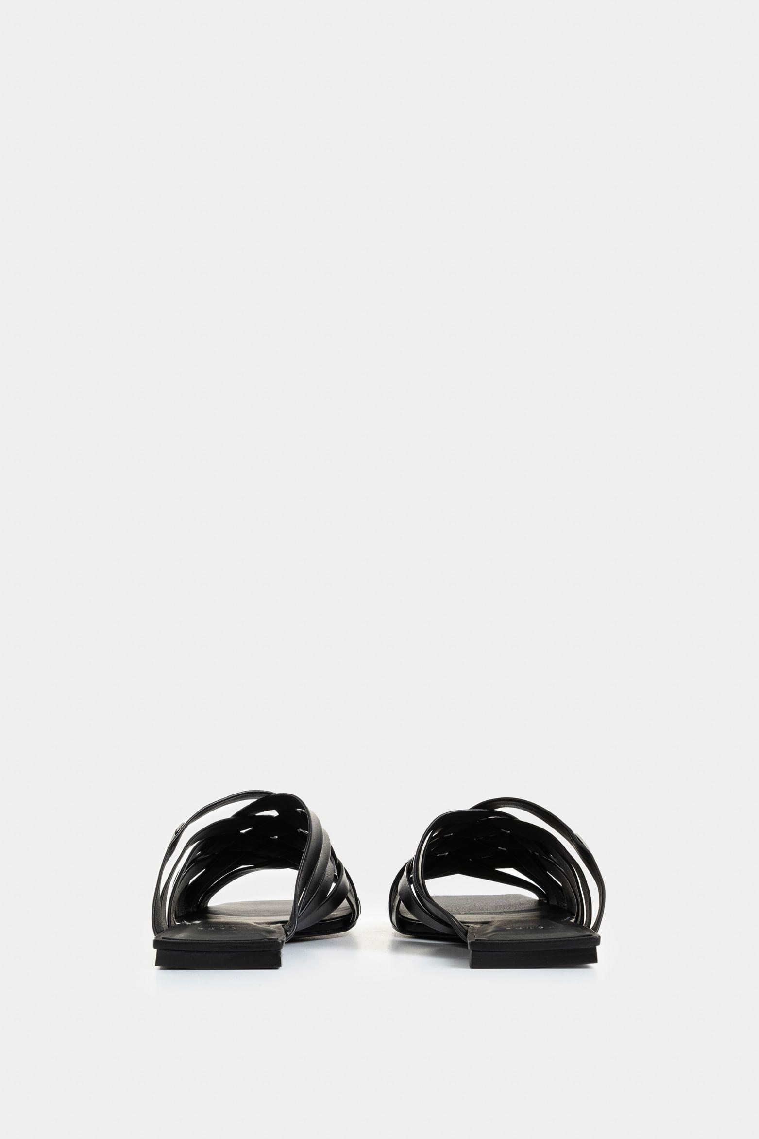 Vélez Sandalia Plana Anastasia De Cuero Mujer Tejida Negro-2