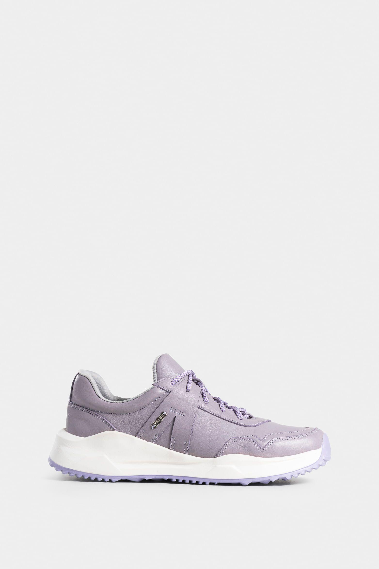 Zapatillas papyris de cuero para mujer cortes sobrepuestos Lila-0