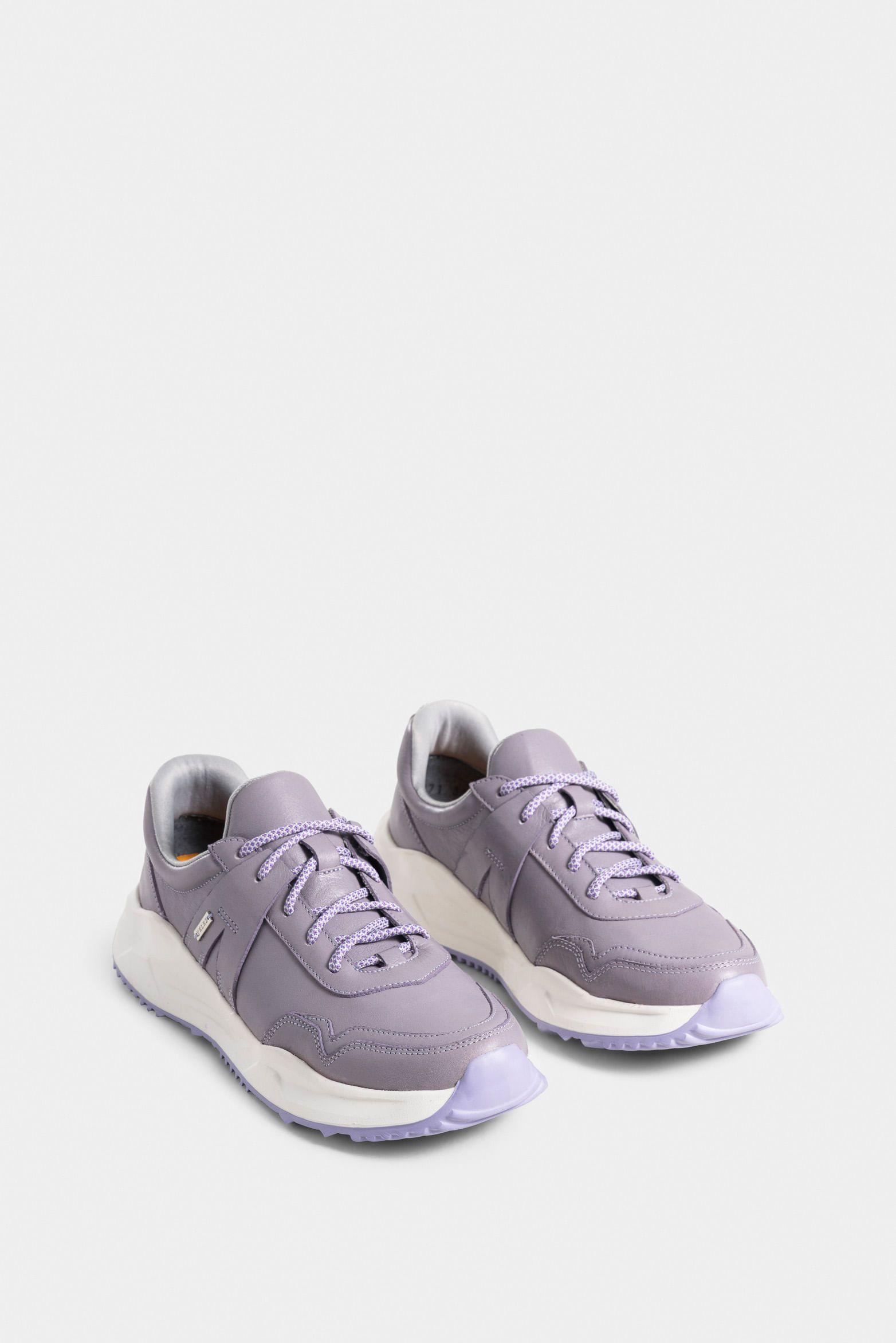 Zapatillas papyris de cuero para mujer cortes sobrepuestos Lila-1