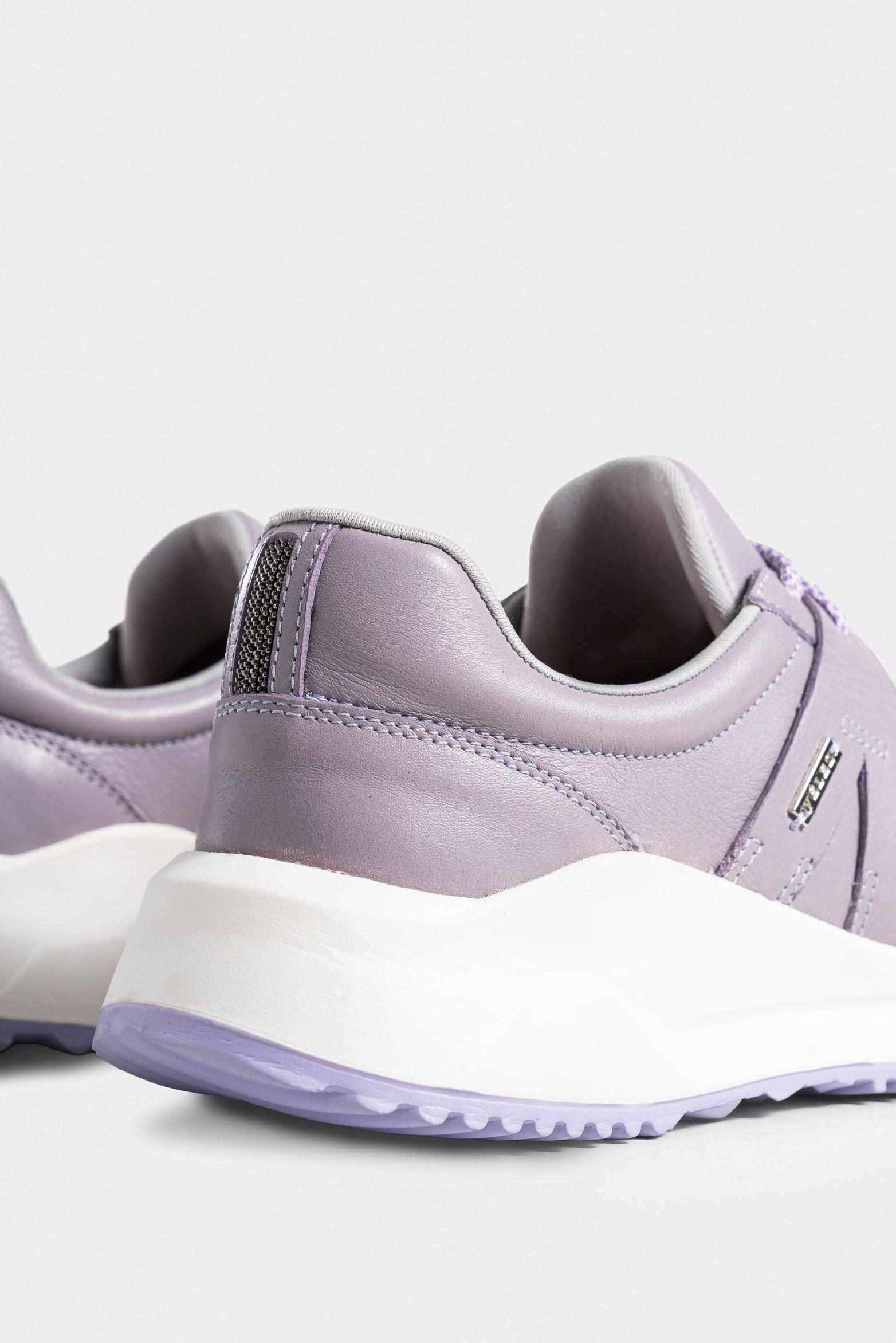 Zapatillas papyris de cuero para mujer cortes sobrepuestos Lila-4