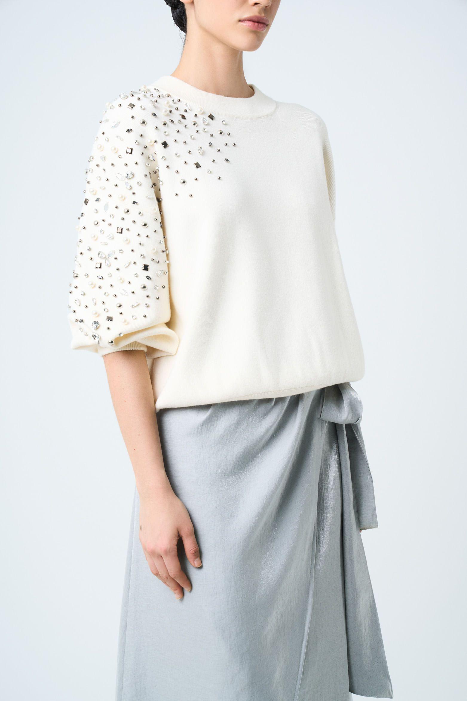 Sweater Ocaso tejido para mujer cristales crema-4
