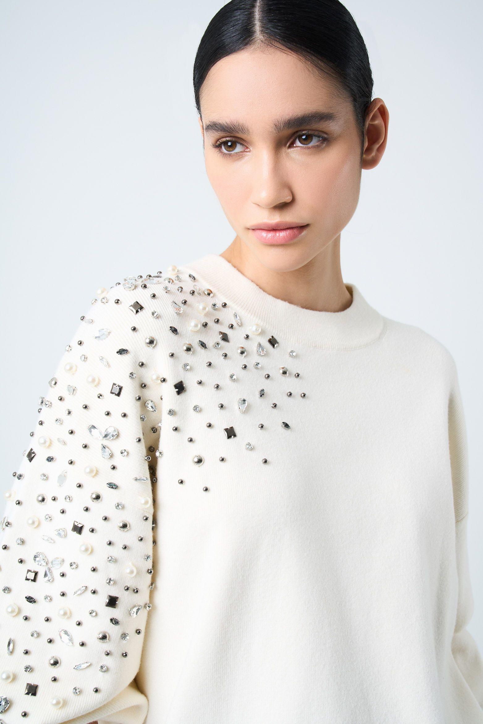Sweater Ocaso tejido para mujer cristales crema-5