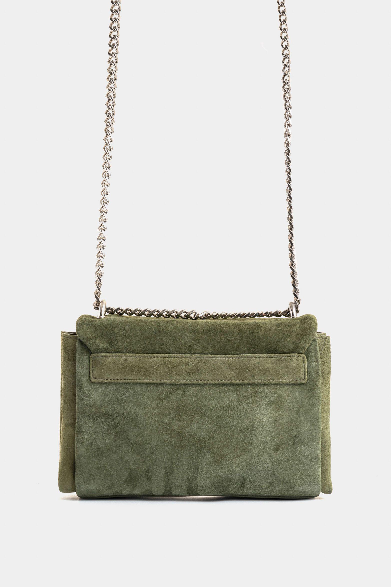 Bowling Lili 2.0 de cuero gamuza para mujer detalle cadena verde-2