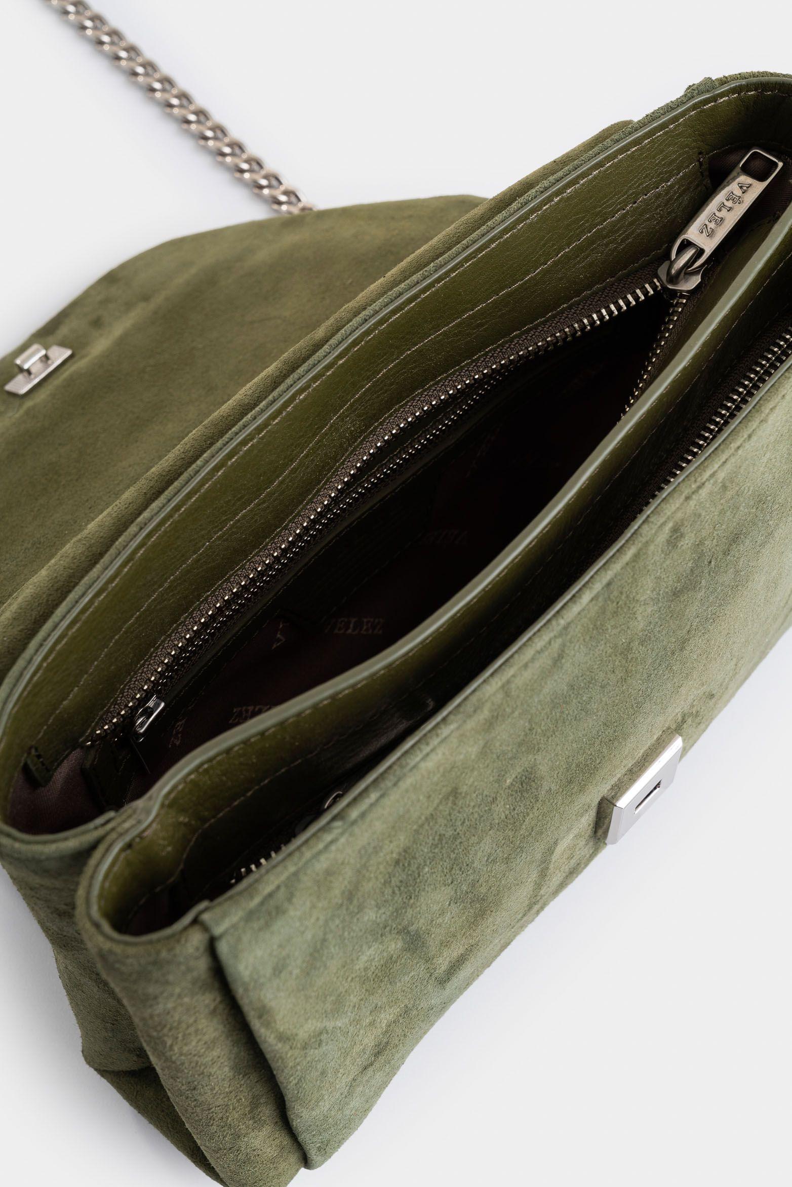 Bowling Lili 2.0 de cuero gamuza para mujer detalle cadena verde-4