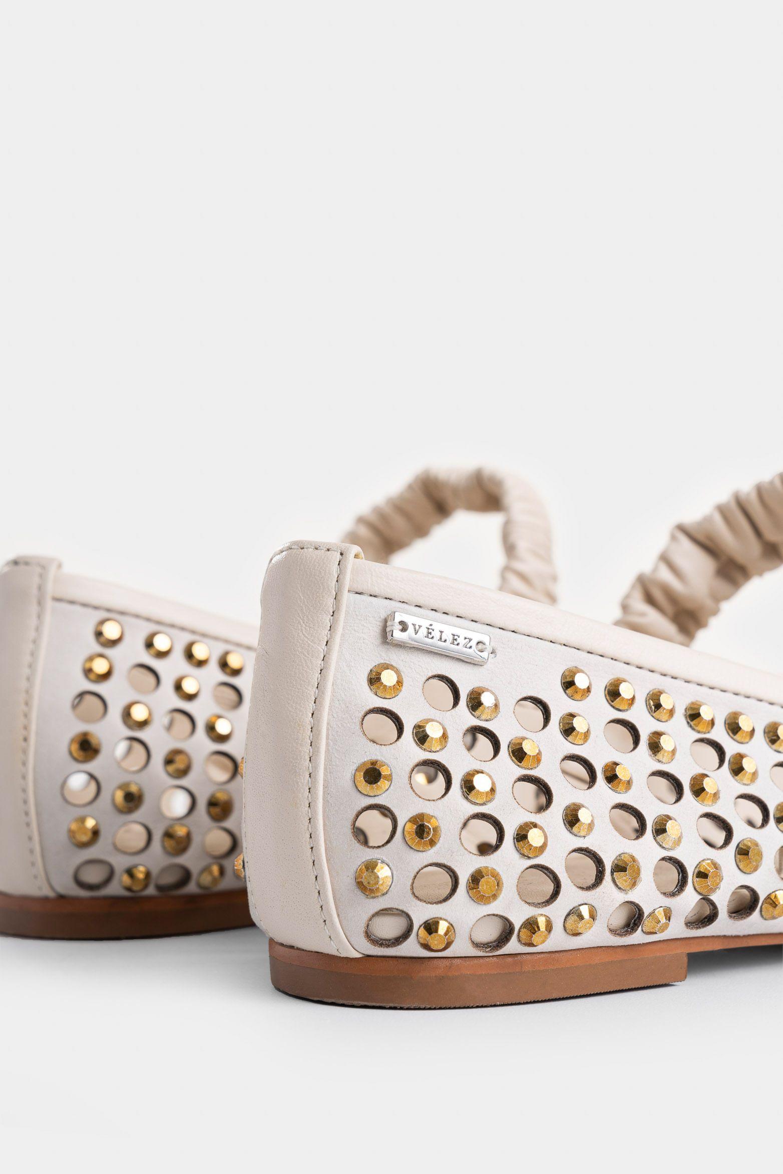 Vélez Ballerinas Lumen Cuero Mujer Talle Perforado Beige-4