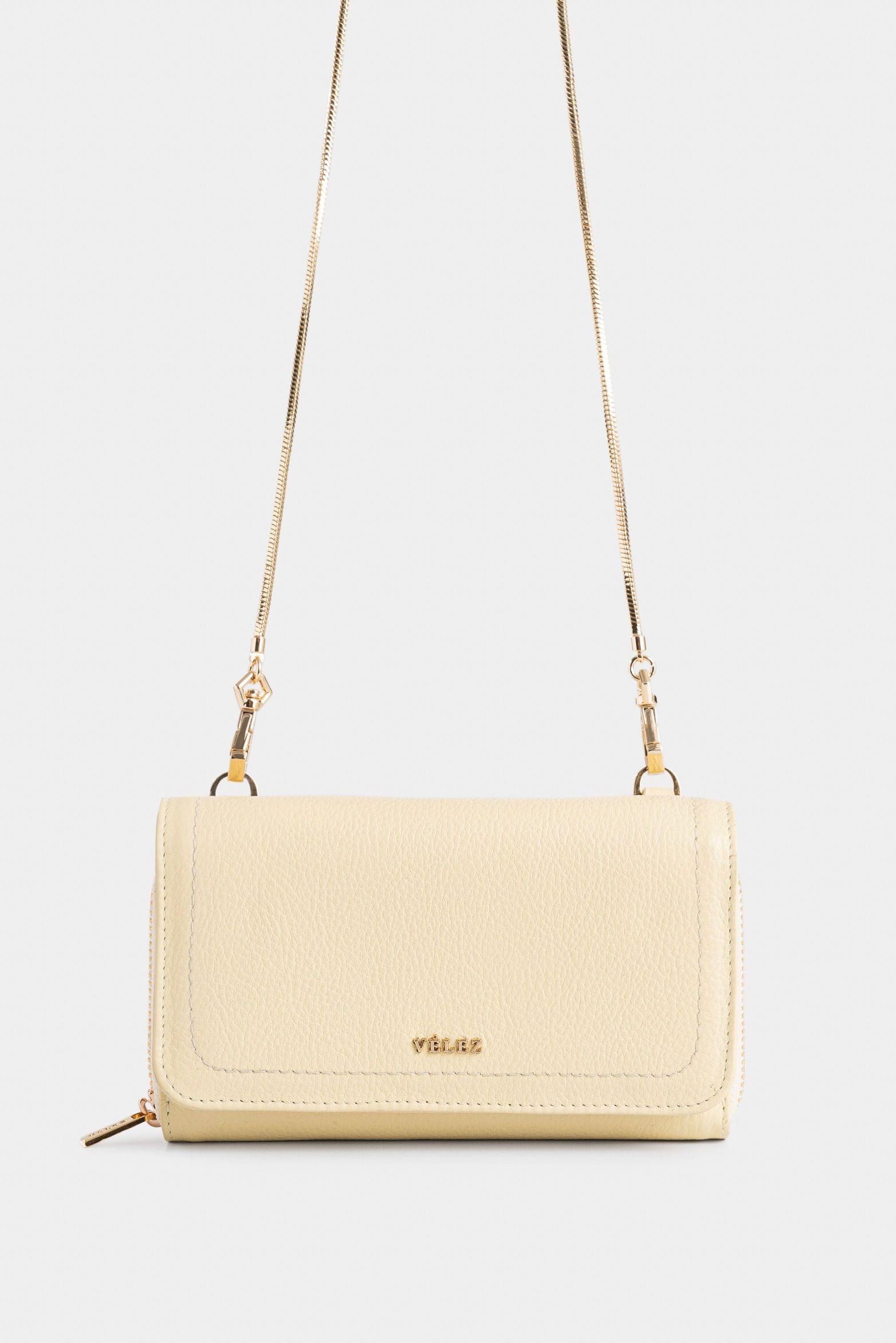 Vélez Billetera Palma Cuero Mujer Con Cadena Amarillo-0
