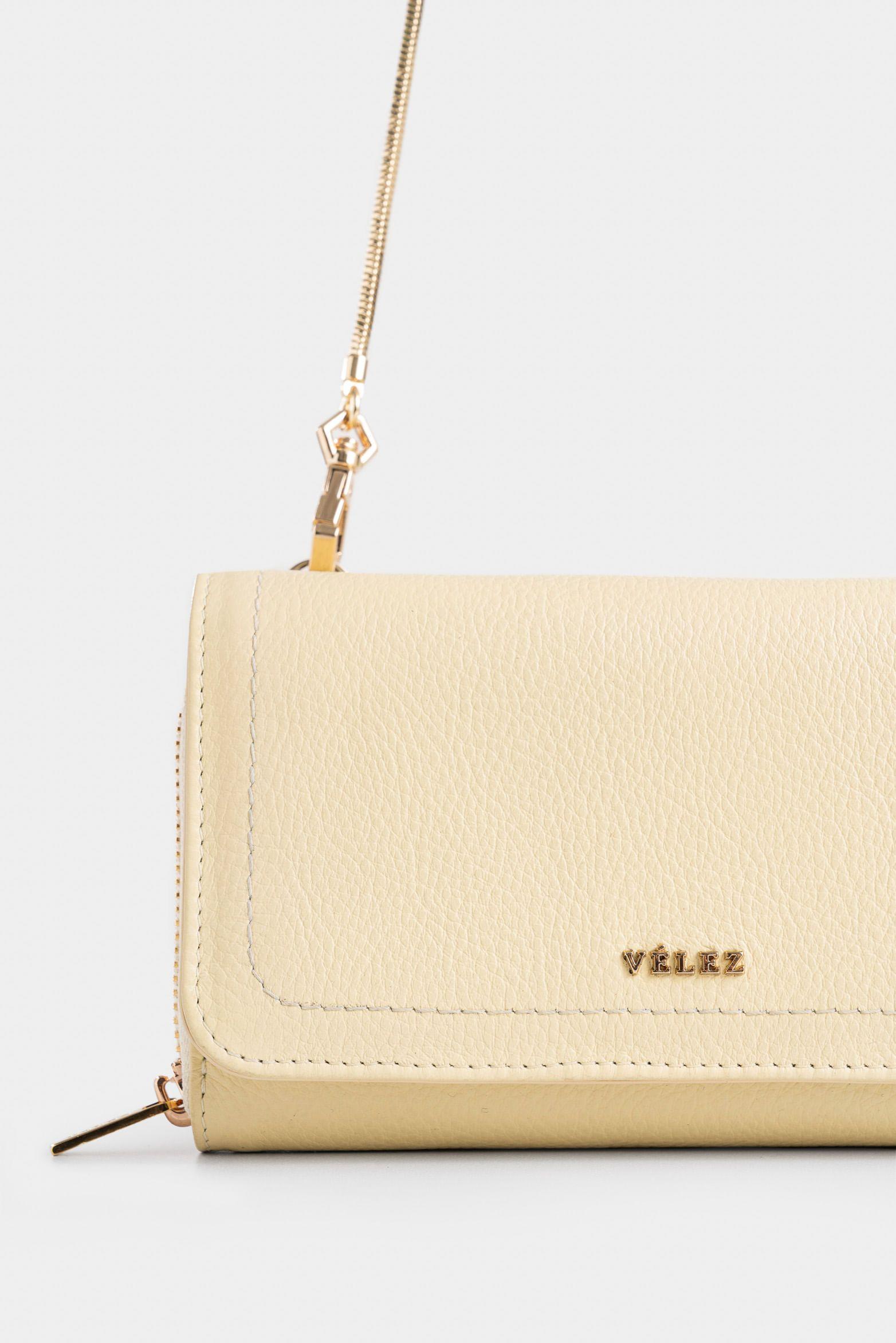 Vélez Billetera Palma Cuero Mujer Con Cadena Amarillo-3