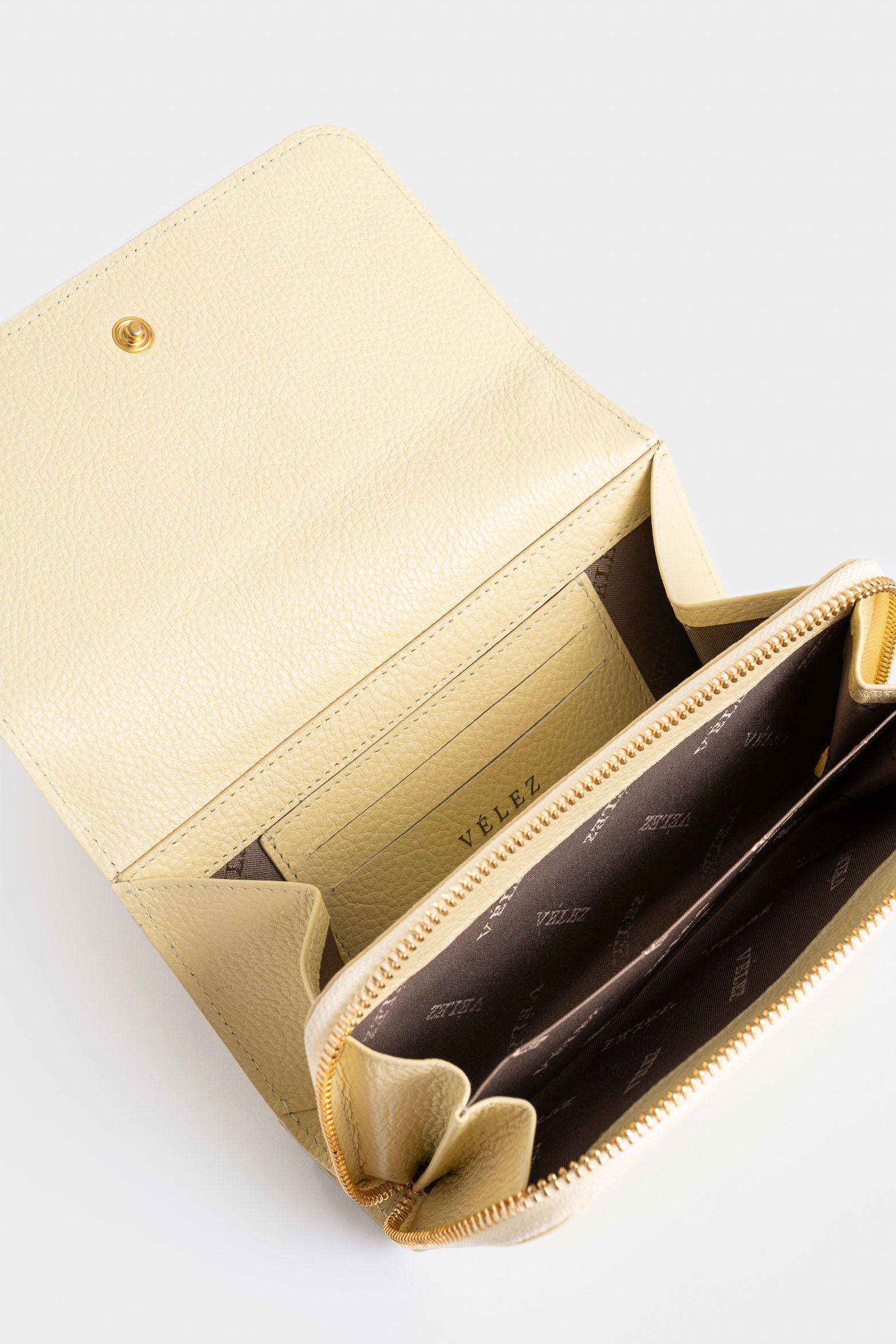 Vélez Billetera Palma Cuero Mujer Con Cadena Amarillo-4