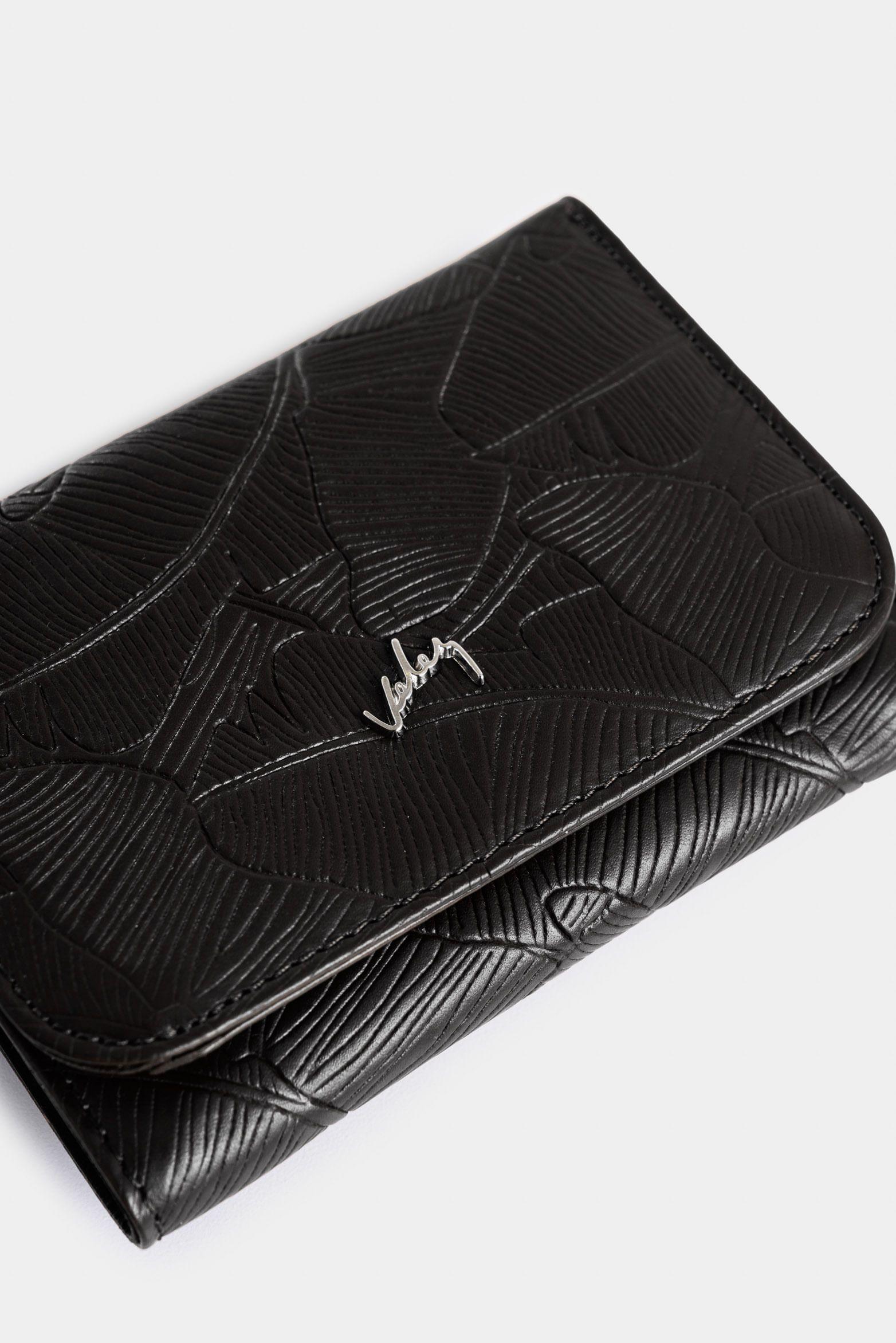 Billetera colory de cuero para mujer grabado placa palmeras negro-3