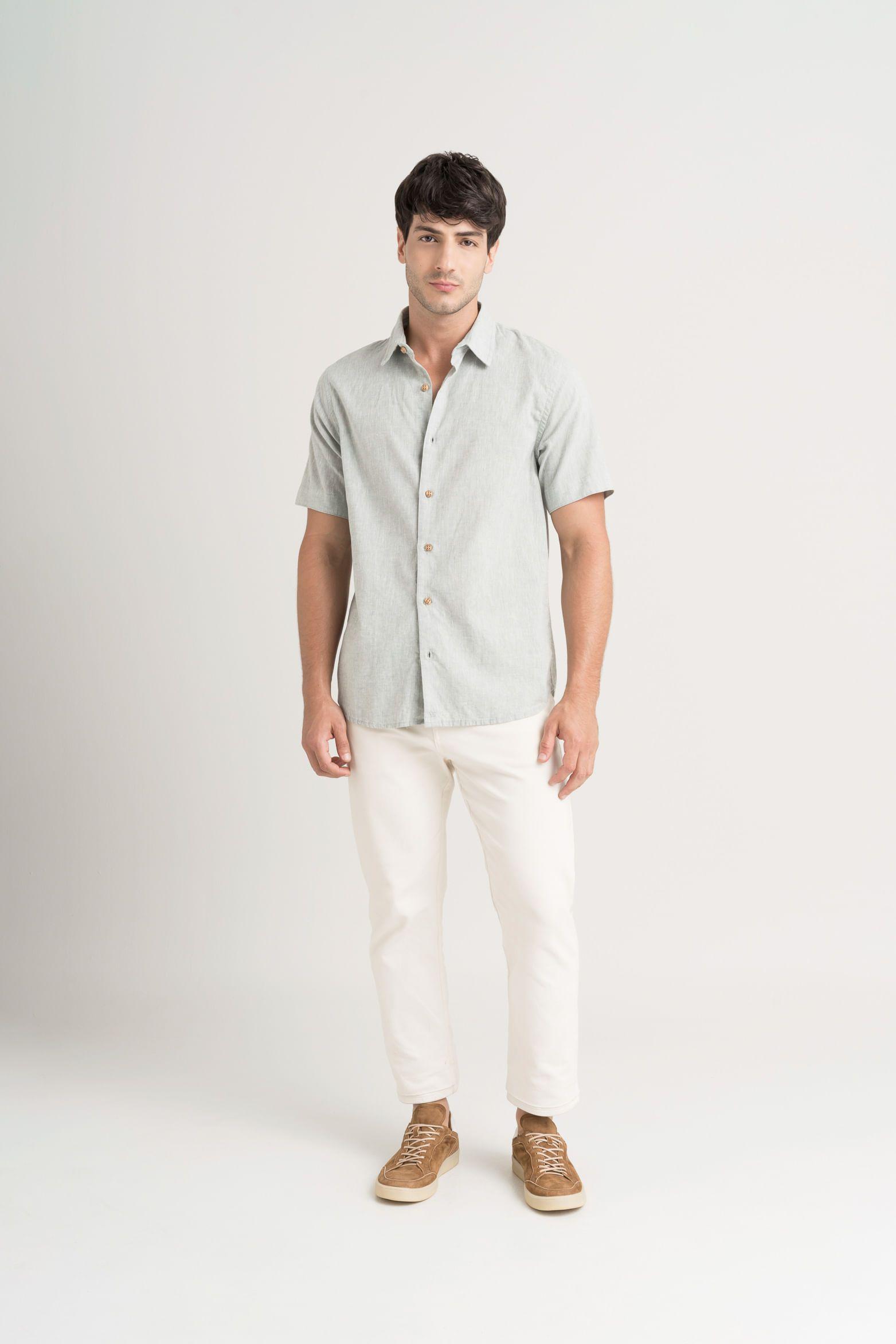 Vélez Camisa Semi Lino Caribe Hombre Manga Corta Agua Marina-1