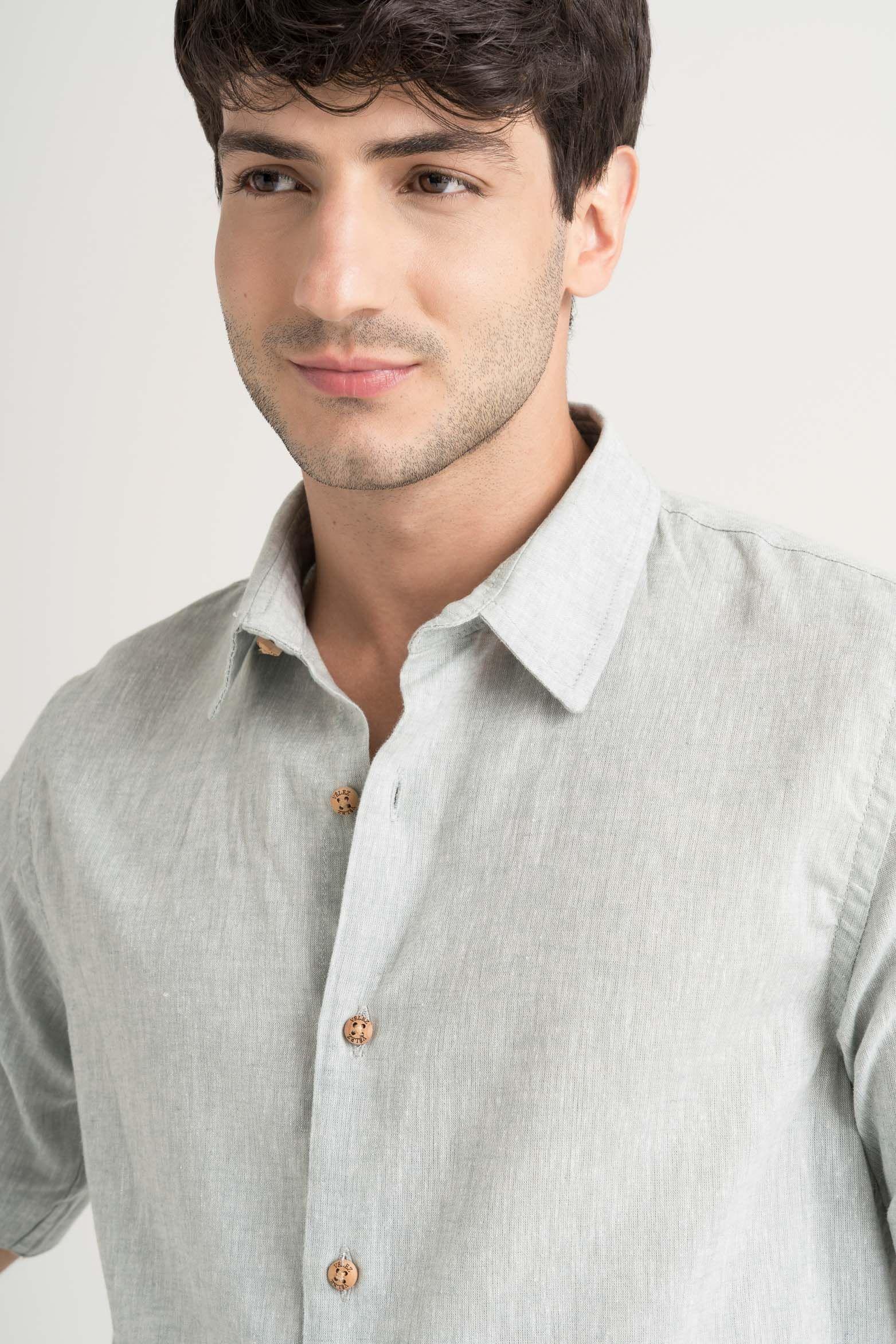 Vélez Camisa Semi Lino Caribe Hombre Manga Corta Agua Marina-2