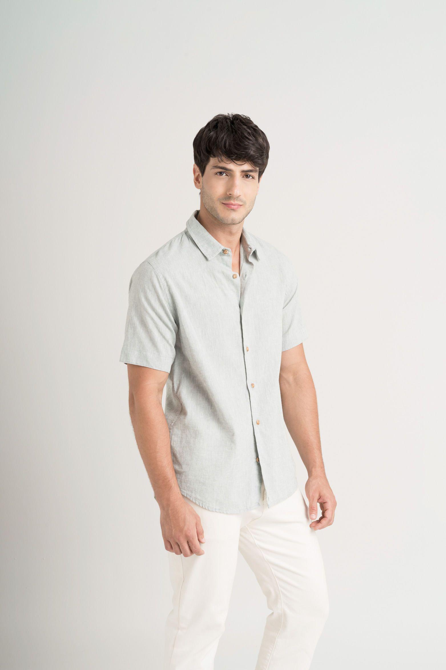 Vélez Camisa Semi Lino Caribe Hombre Manga Corta Agua Marina-3
