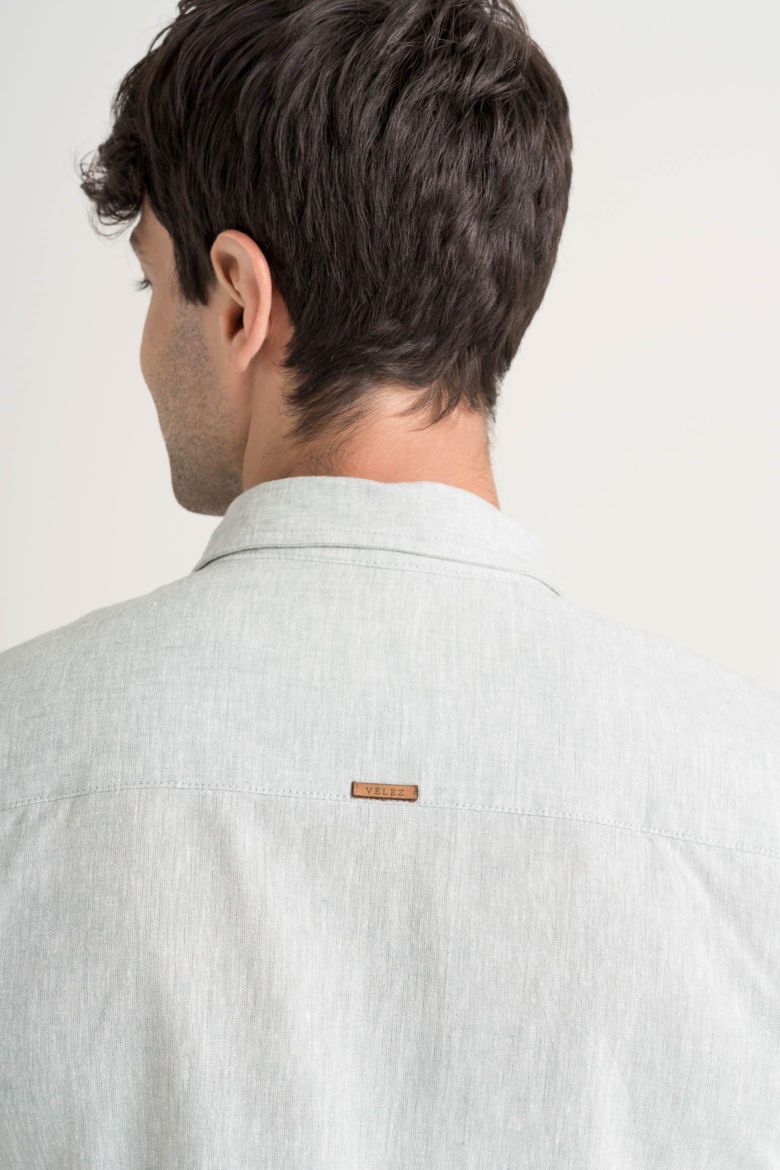 Vélez Camisa Semi Lino Caribe Hombre Manga Corta Agua Marina-4