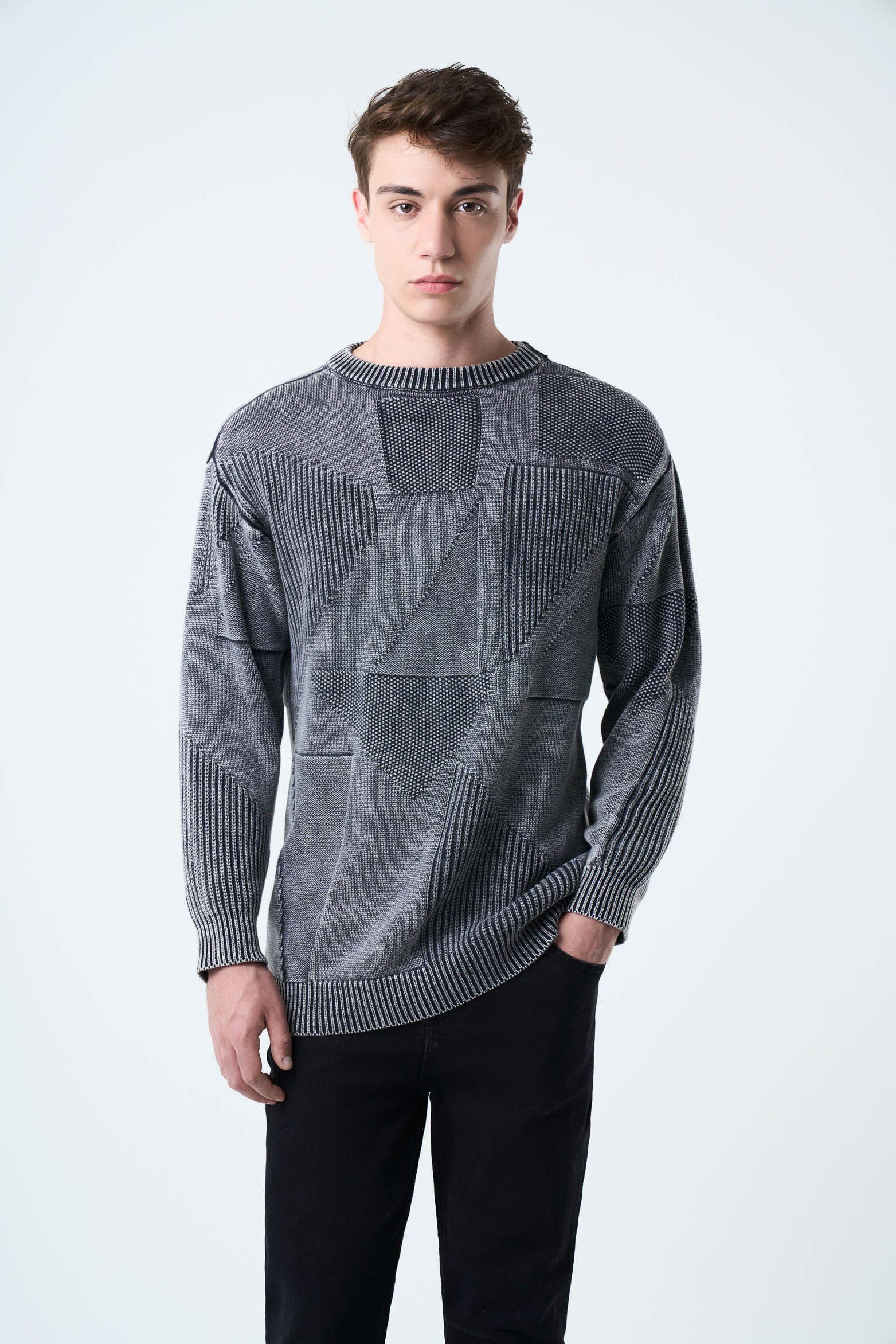 Sweater tejido Triángulos para hombre semi ajustado gris-0
