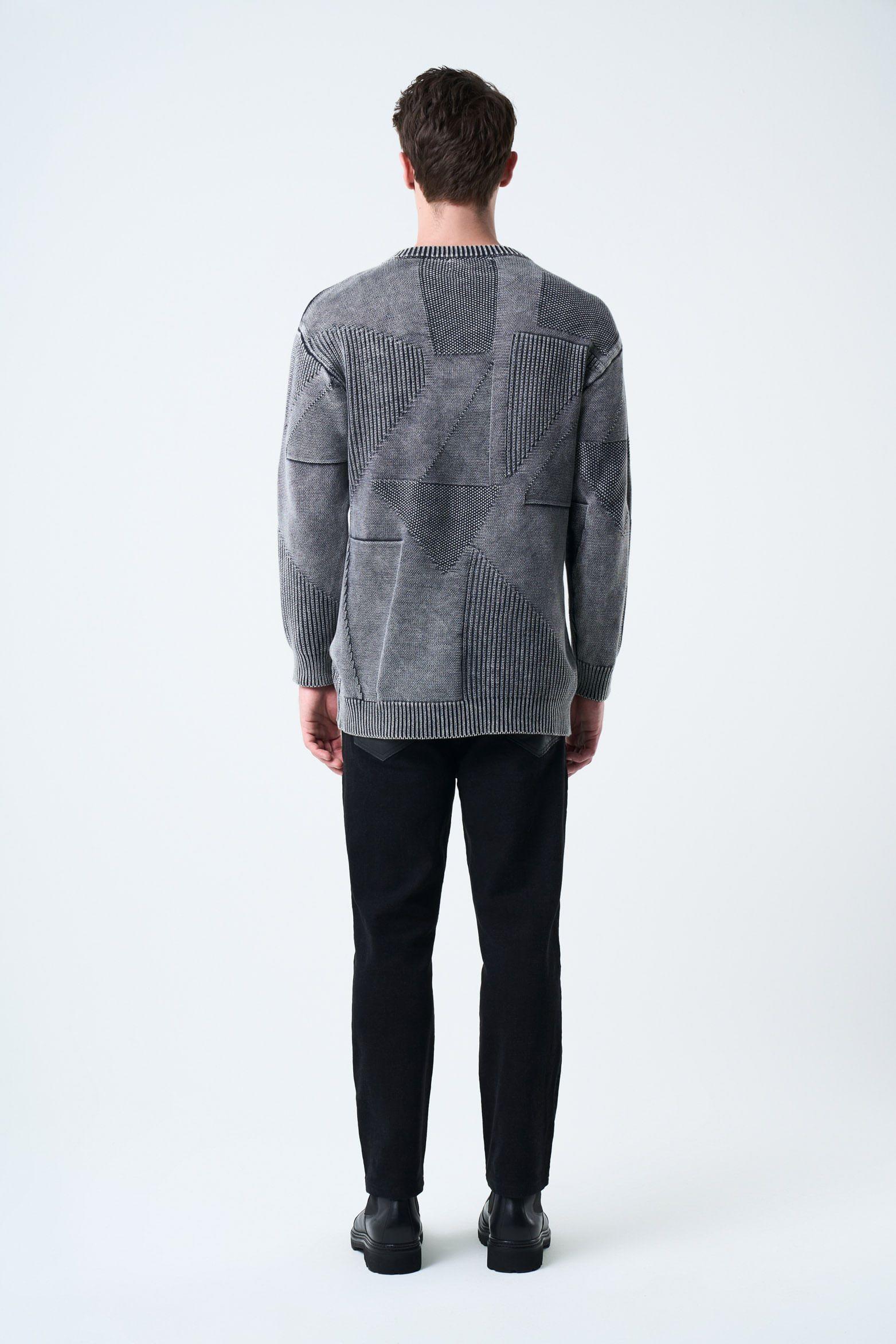 Sweater tejido Triángulos para hombre semi ajustado gris-2