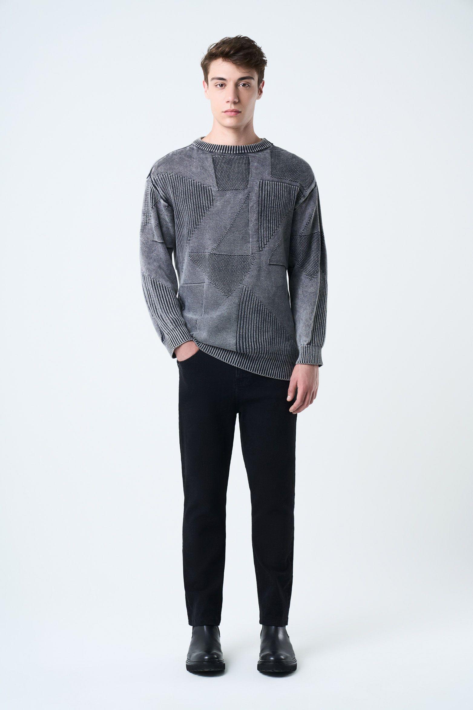 Sweater tejido Triángulos para hombre semi ajustado gris-3