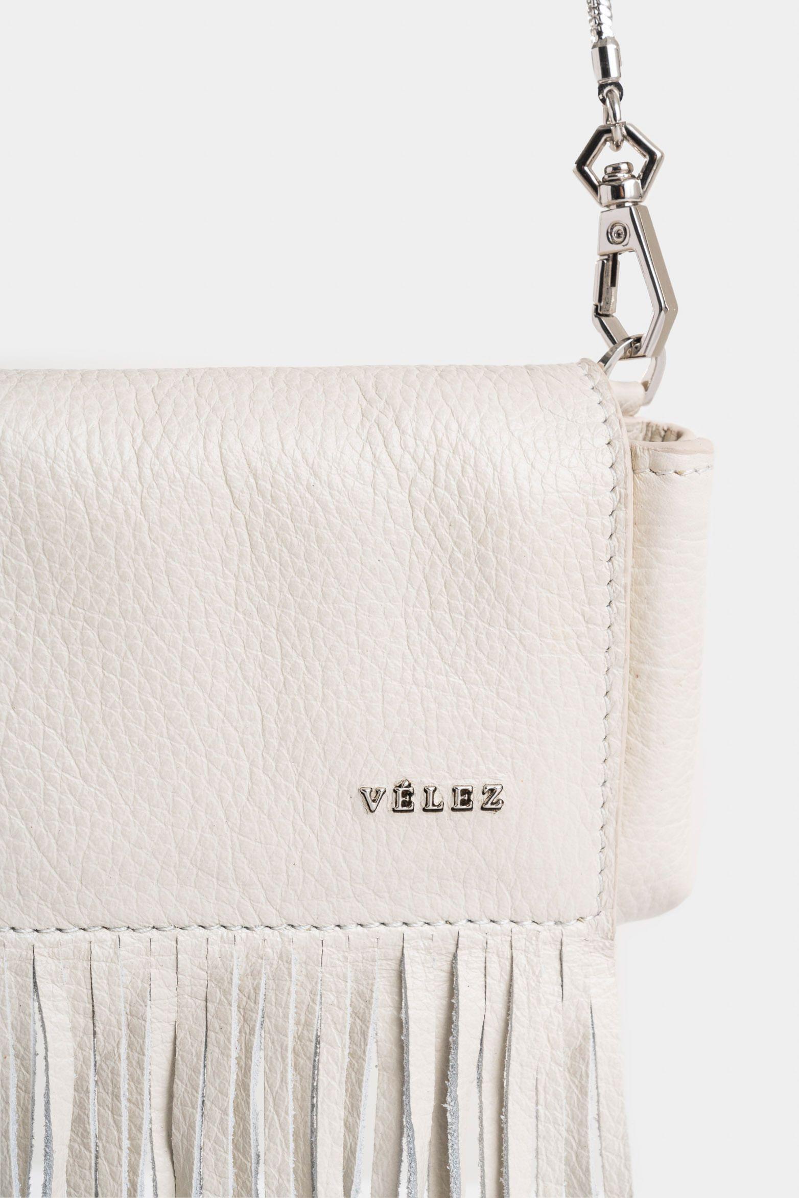 Mini manos libres Tabit de cuero para mujer flecos blanco-3