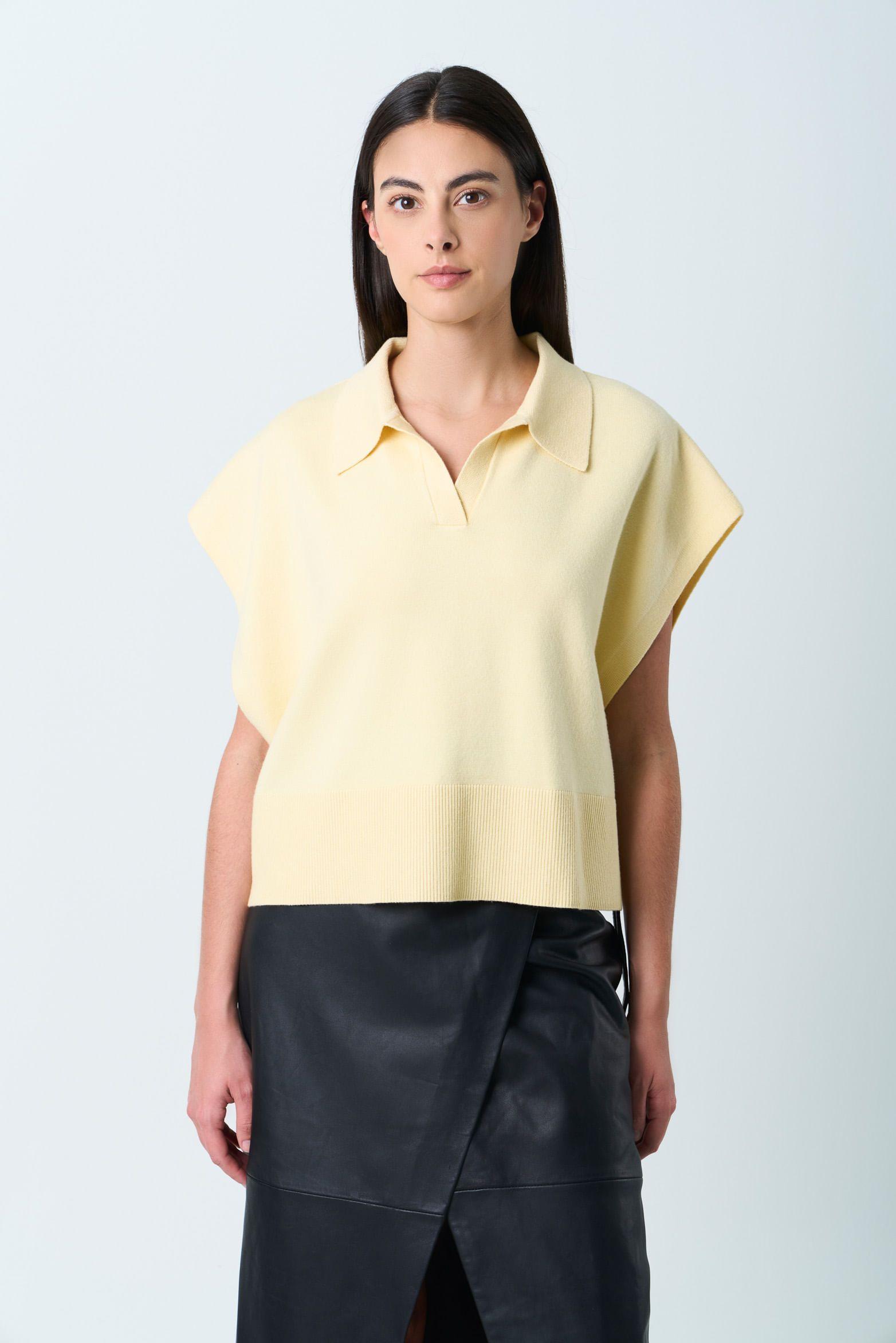 Vélez Polo Bora Tejida Para Mujer Silueta Boxy Amarillo-0