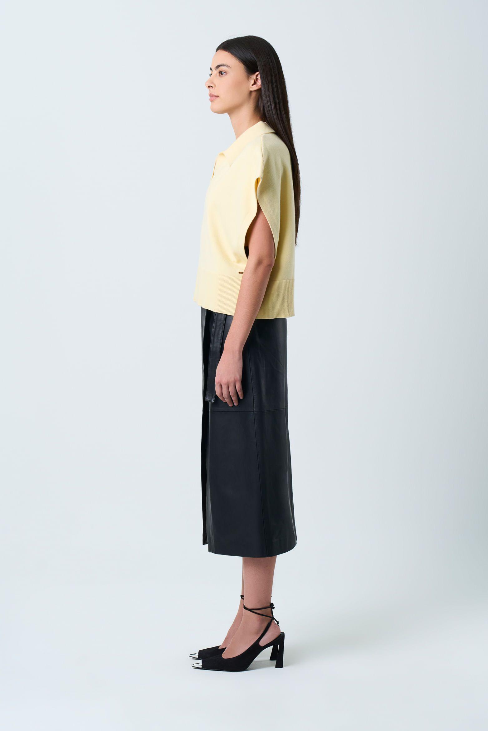 Vélez Polo Bora Tejida Para Mujer Silueta Boxy Amarillo-1