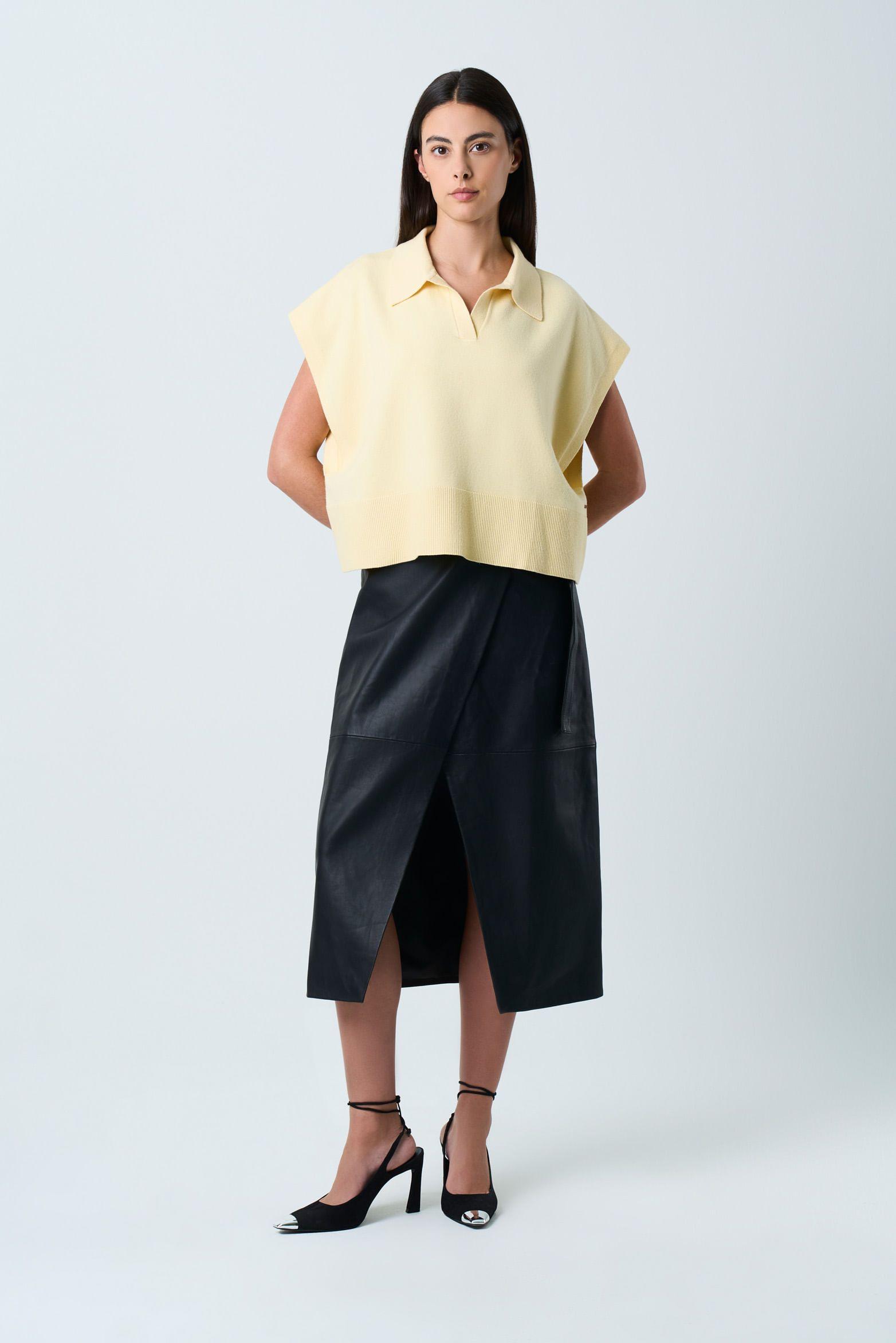 Vélez Polo Bora Tejida Para Mujer Silueta Boxy Amarillo-3