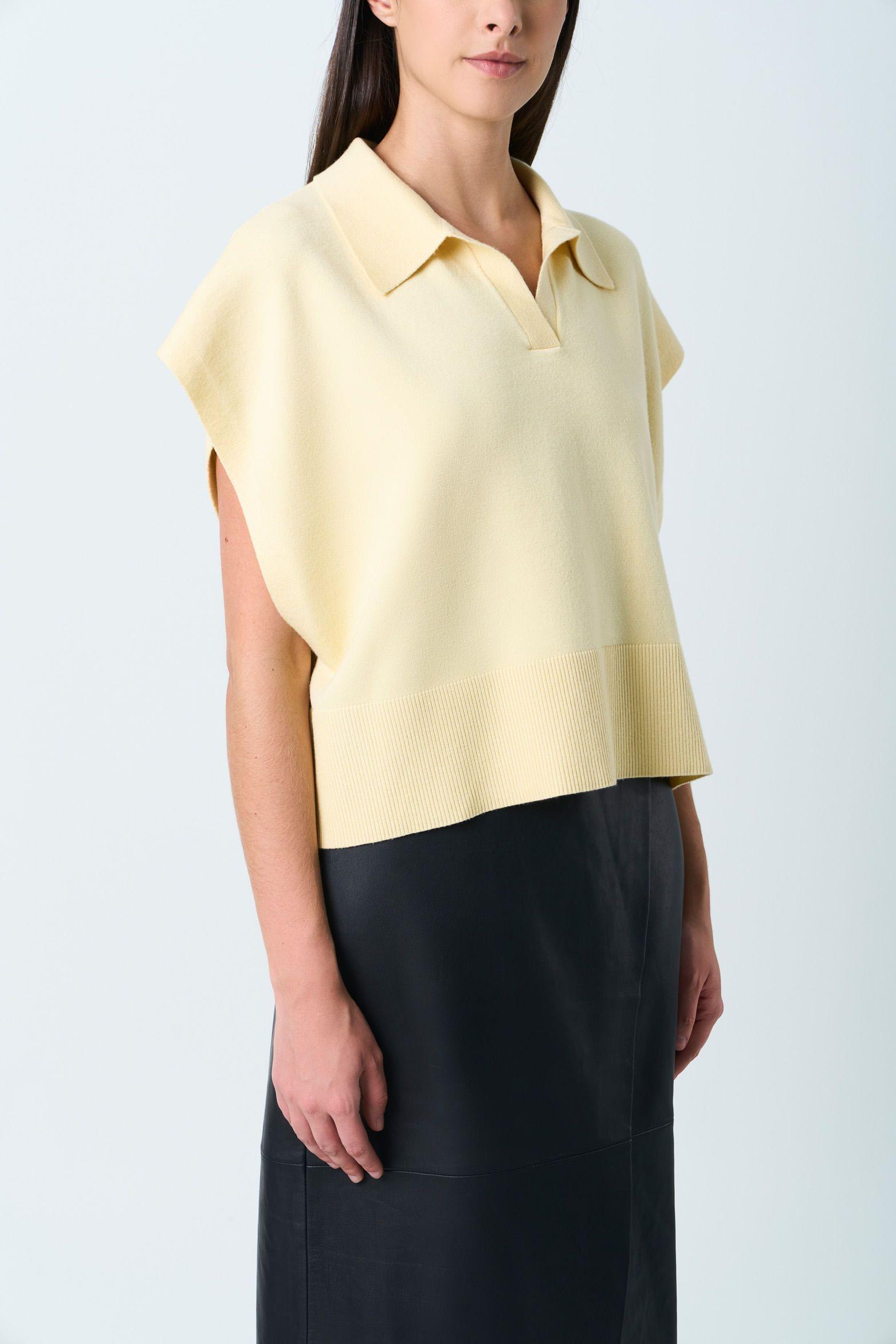 Vélez Polo Bora Tejida Para Mujer Silueta Boxy Amarillo-4