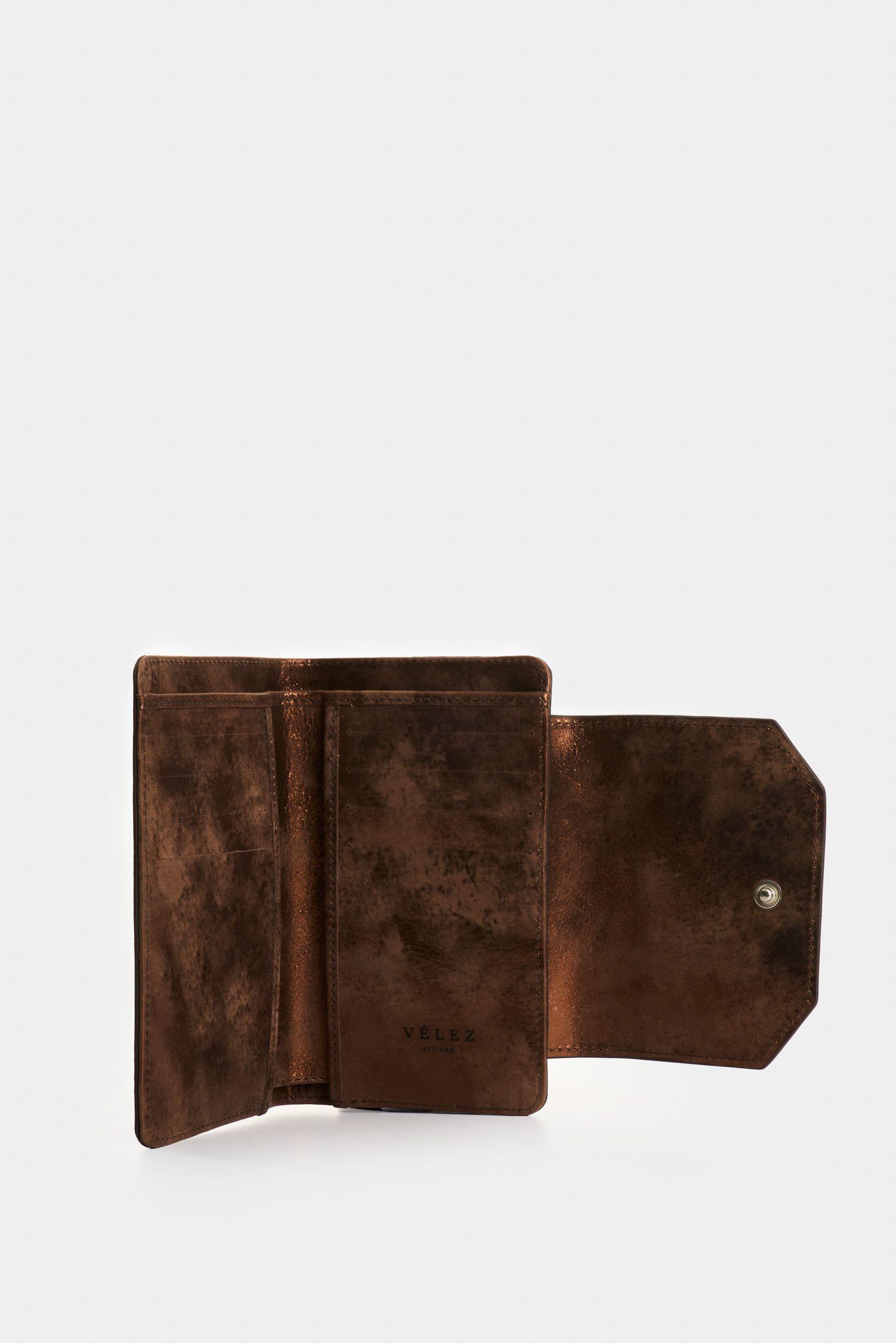 Vélez Billetera Bravo Cuero Mujer Corte Hexagonal Bronce-3