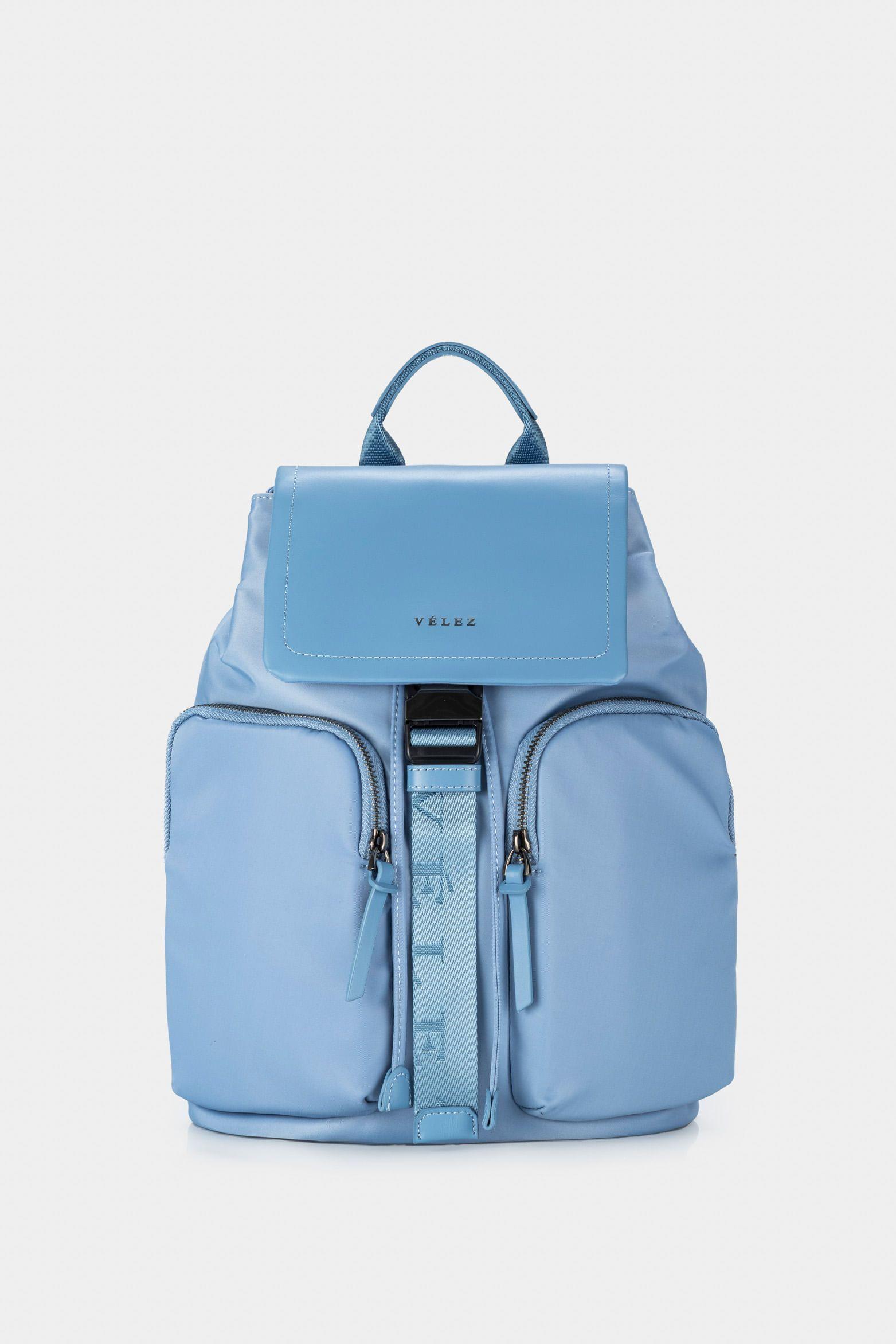 Vélez Mochila Ibiza Cuero Y Lona Reciclado Mujer Azul Claro-0