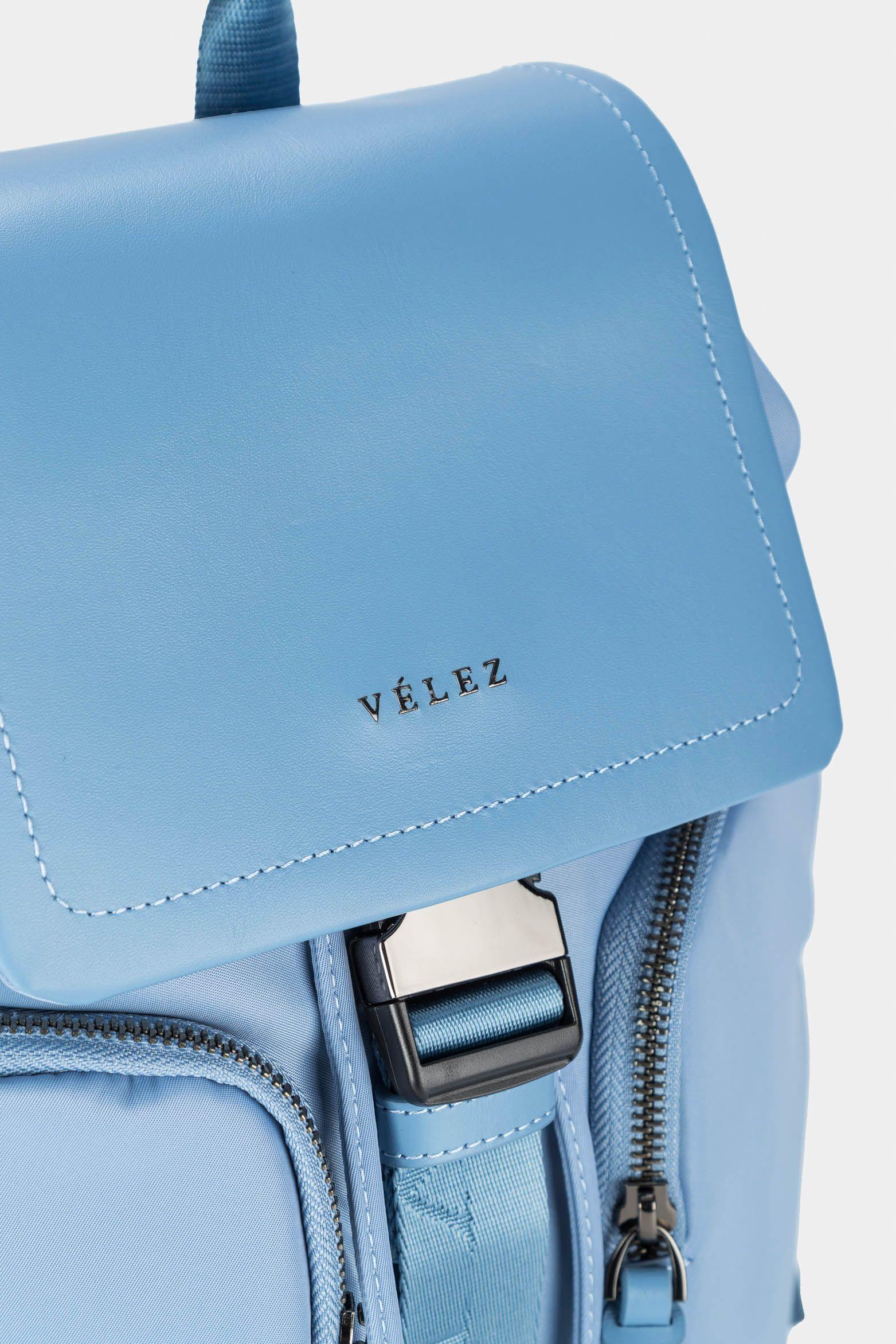 Vélez Mochila Ibiza Cuero Y Lona Reciclado Mujer Azul Claro-4