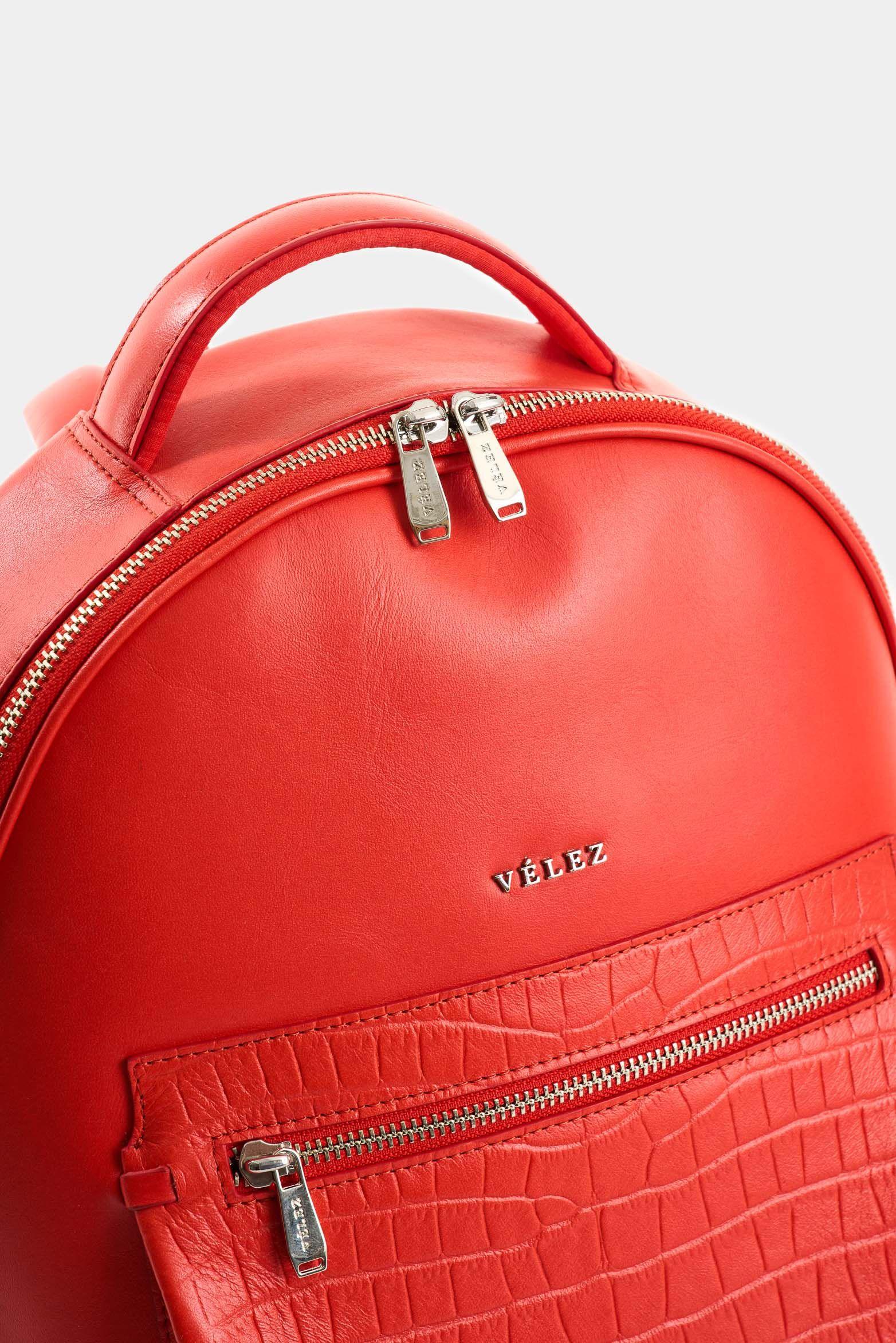 Vélez Morral De Cuero Grabado  Mujer Floral Rojo-3